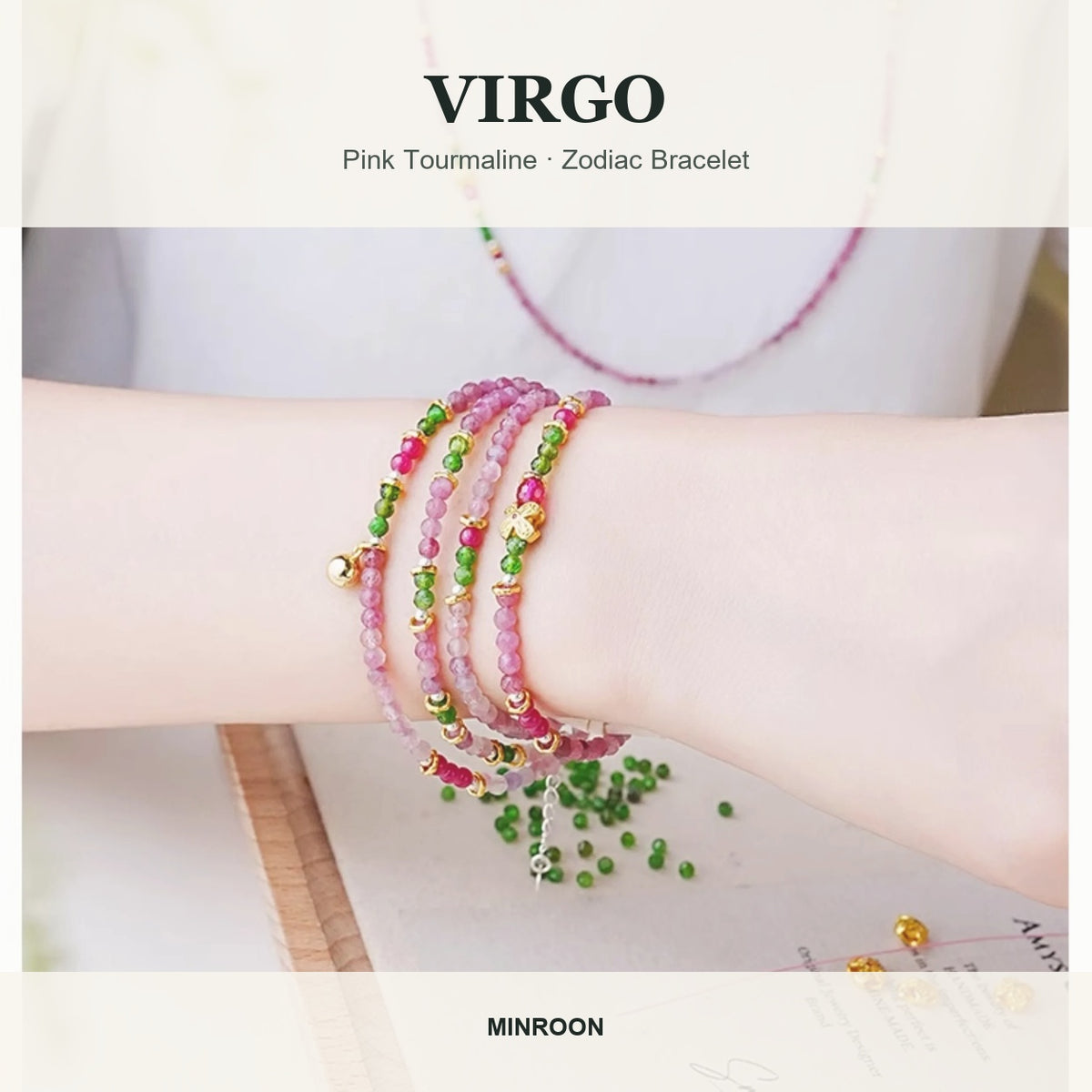 Virgo Pink Tourmaline Zodiac Wrap Bracelet hero image