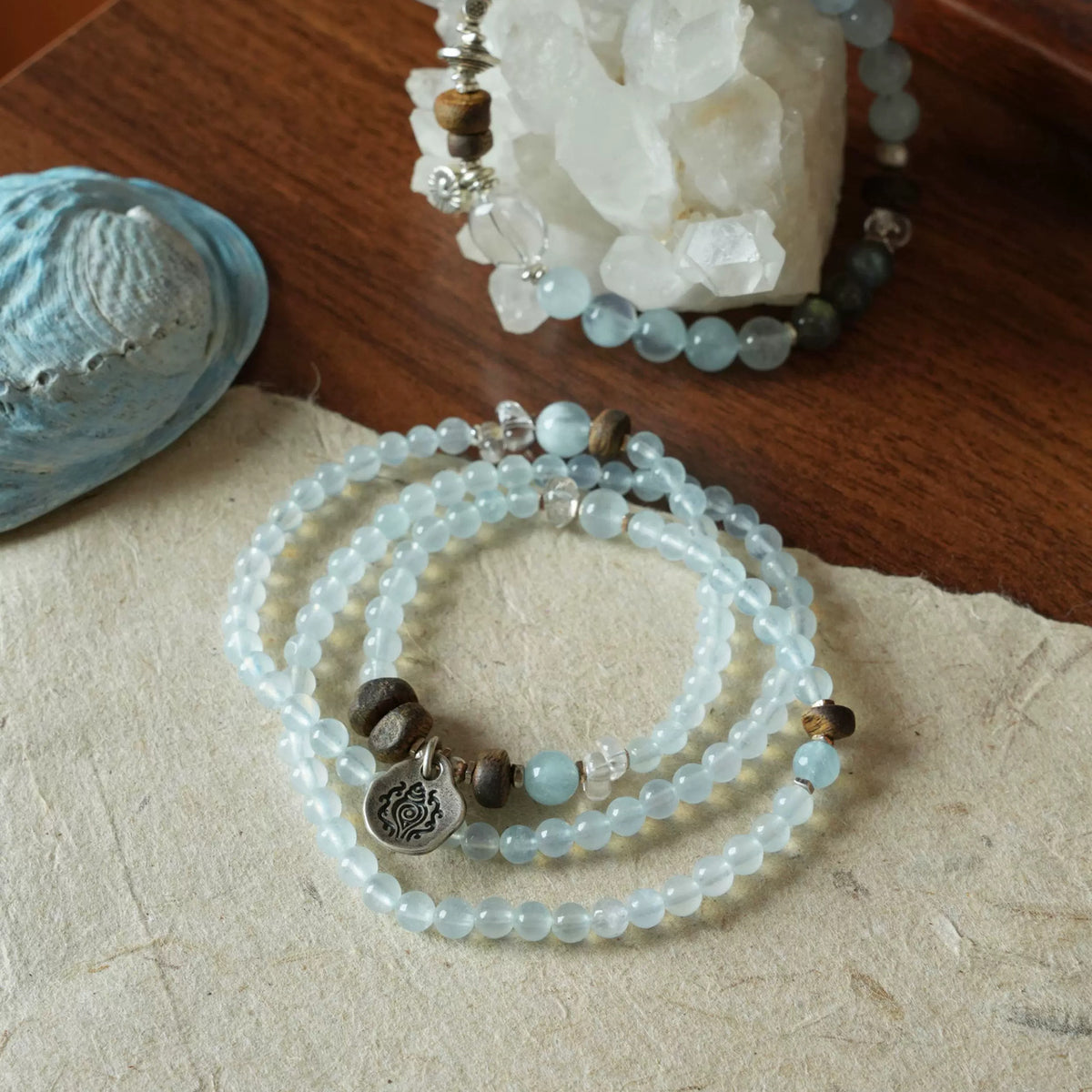 Dawn aquamarine wrap bracelet product display
