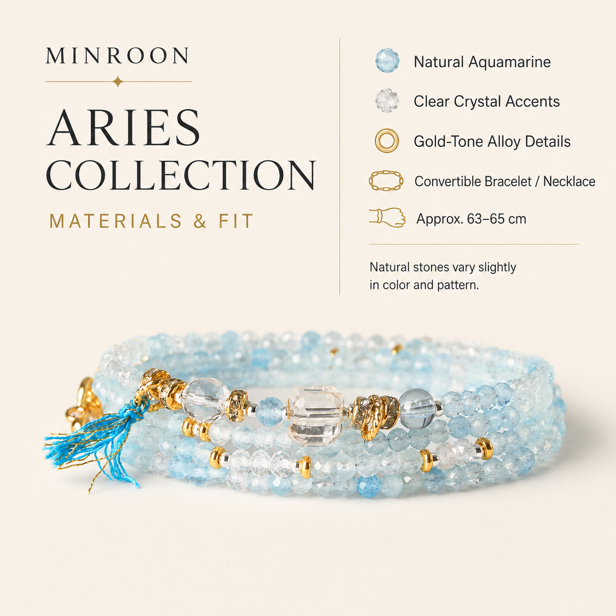 Aries aquamarine bracelet materials and fit guide