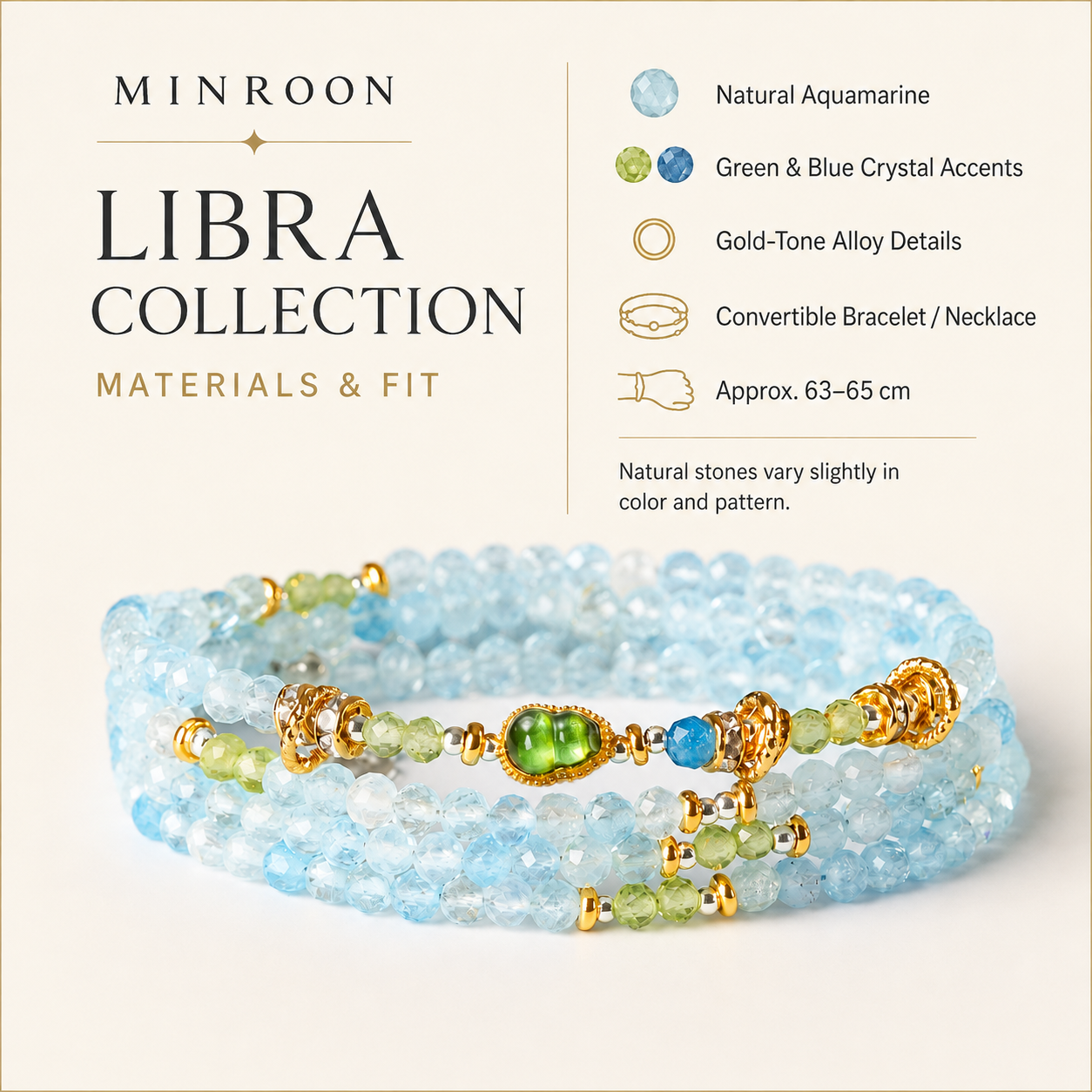 Libra aquamarine bracelet materials and fit guide