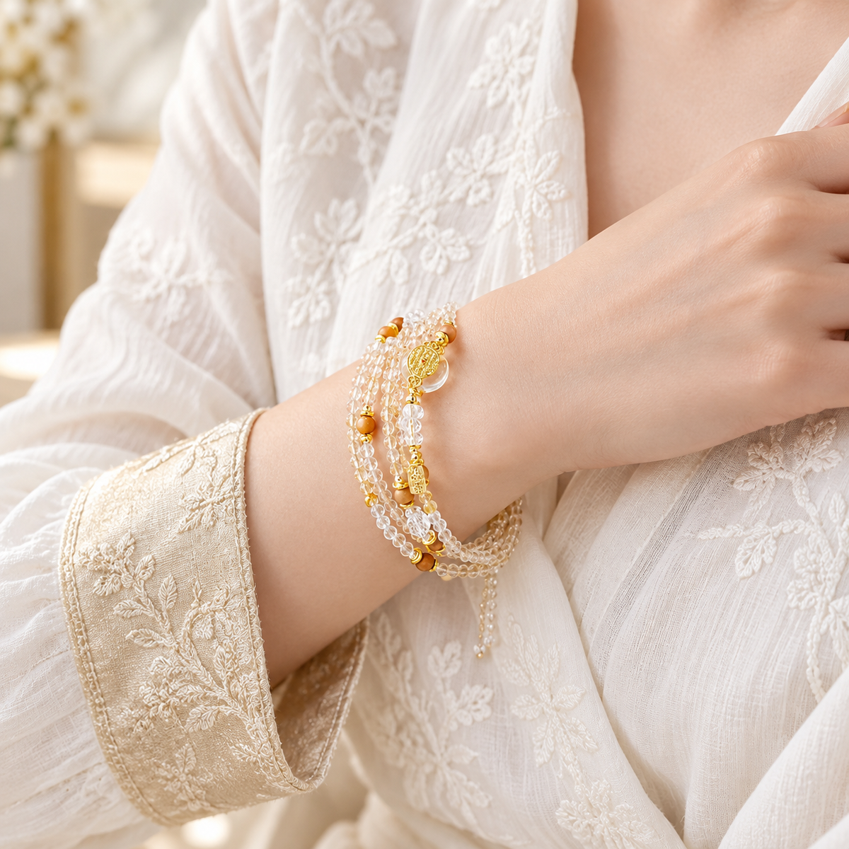 Lifestyle wrist view of the Taurus Citrine wrap bracelet