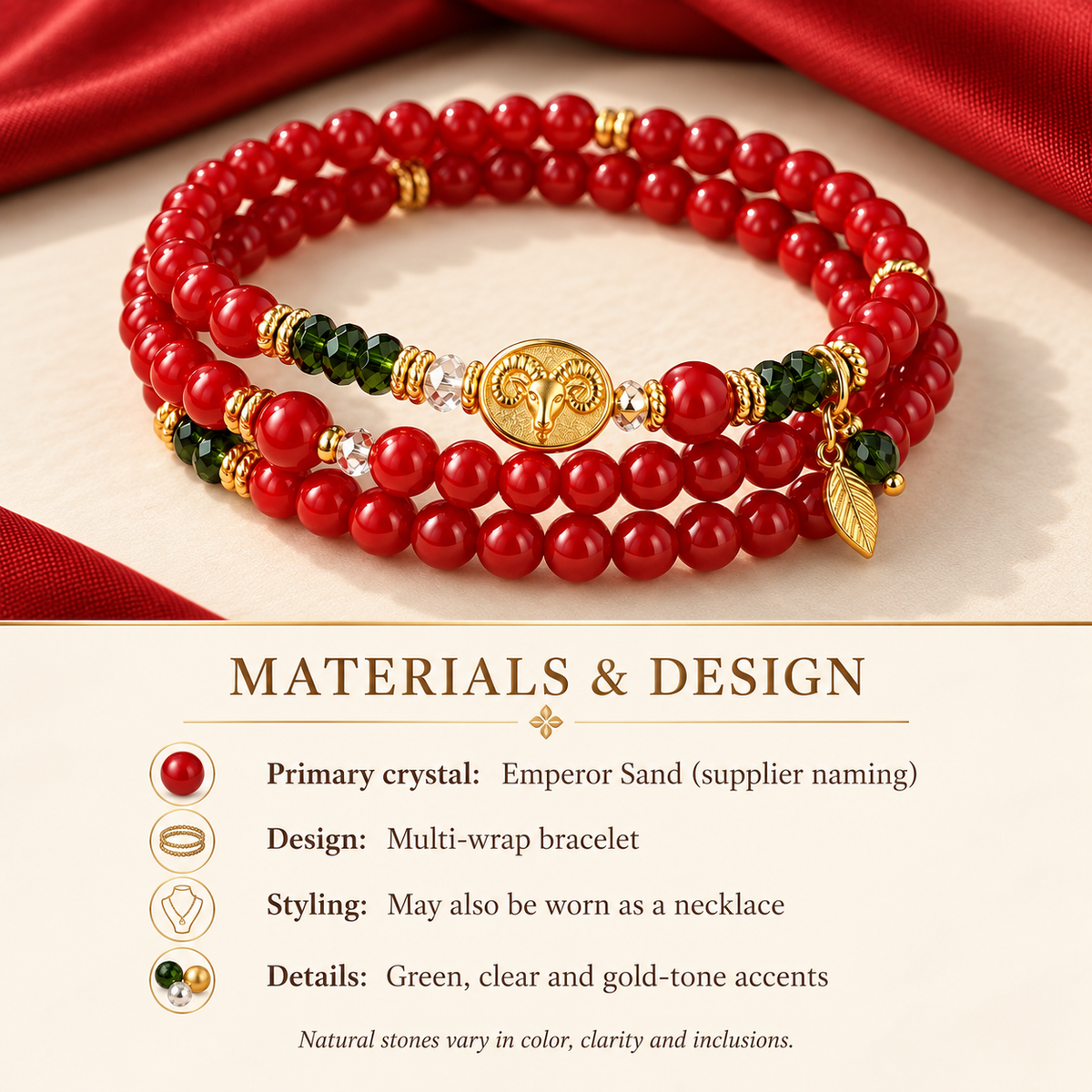 Aries bracelet materials and design details