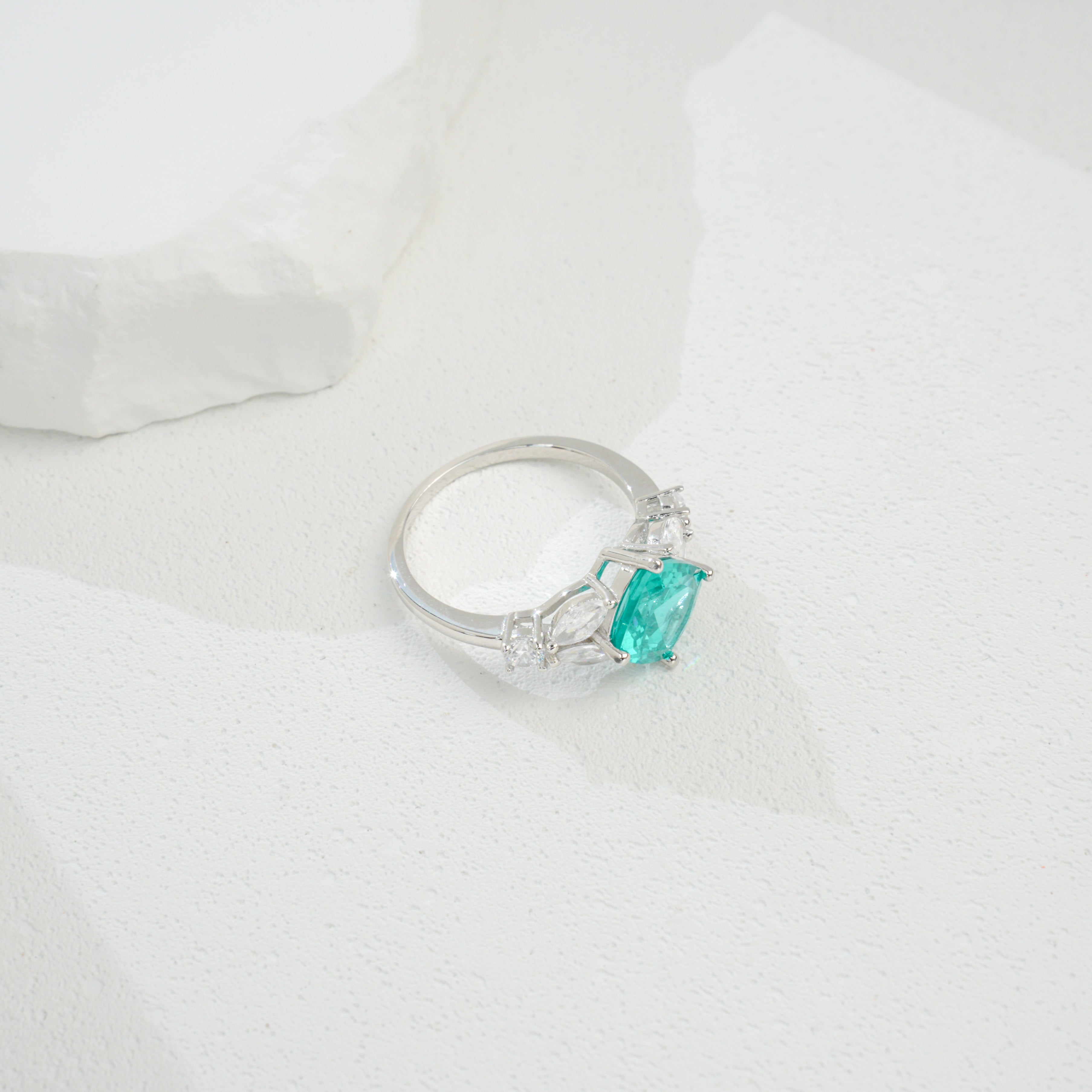 Cultured Paraiba Tourmaline Ring | S925 Sterling Silver Plated 18K Gold, Luxury Gemstone Jewelry for Women