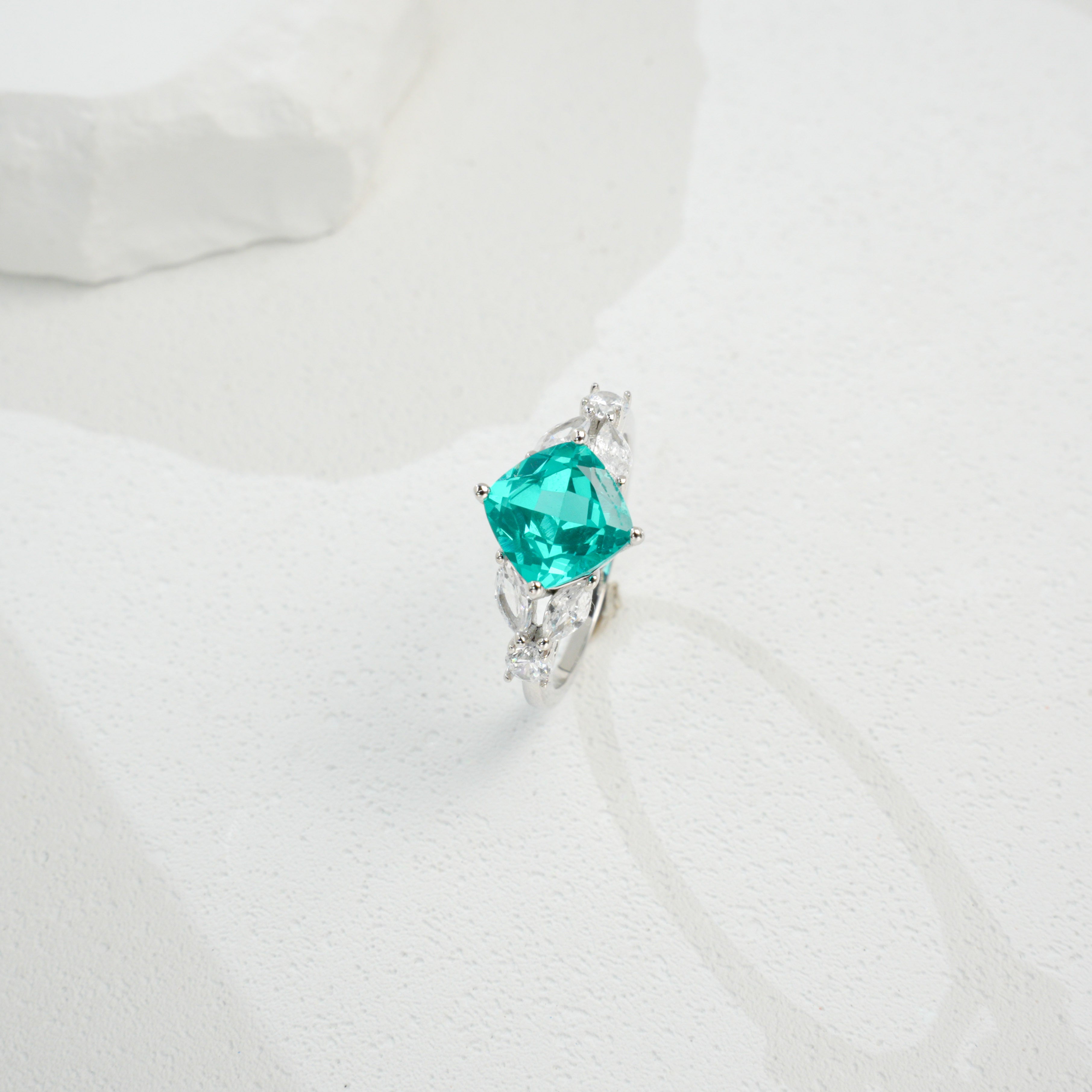 Cultured Paraiba Tourmaline Ring | S925 Sterling Silver Plated 18K Gold, Luxury Gemstone Jewelry for Women