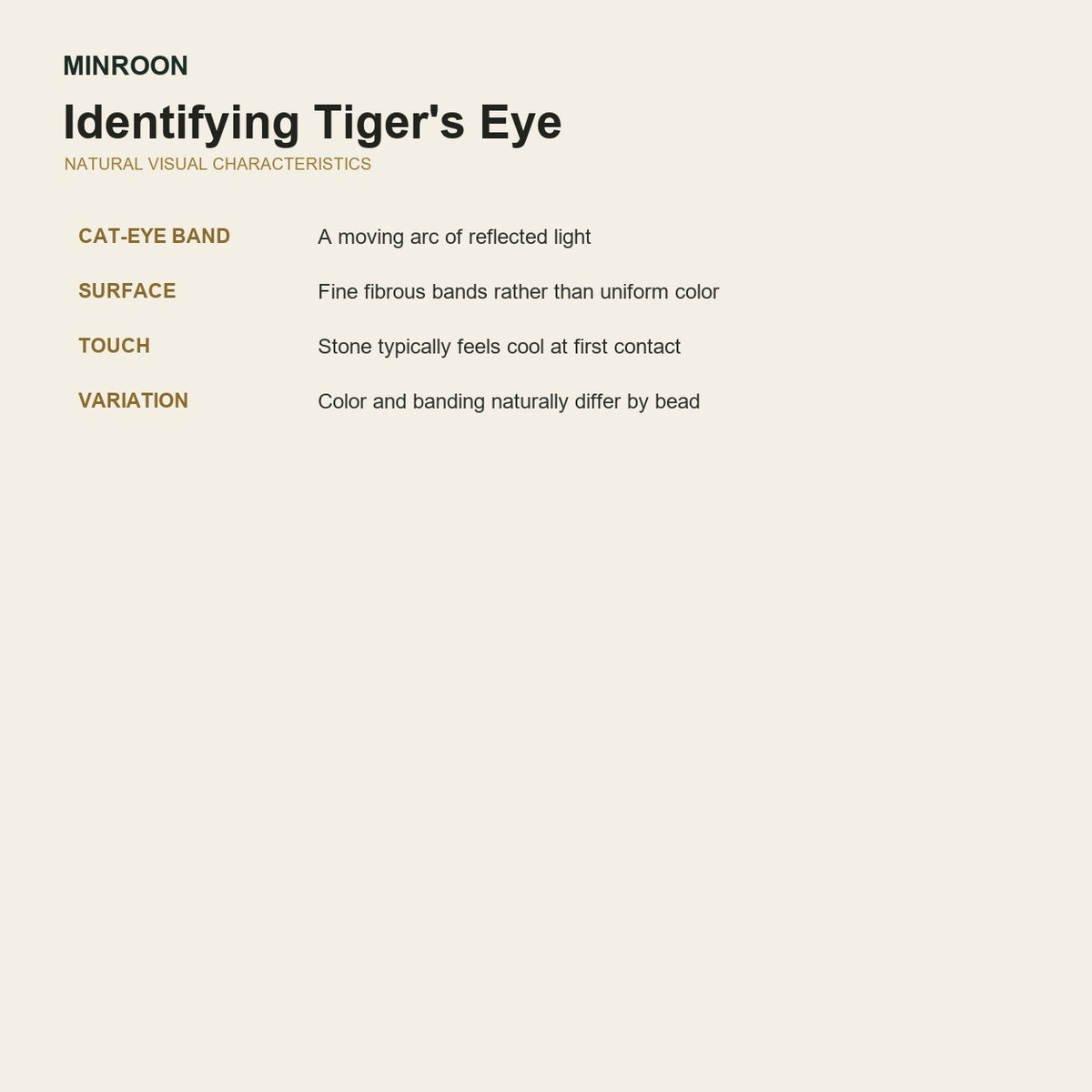 Visual characteristics used to identify natural tiger's eye