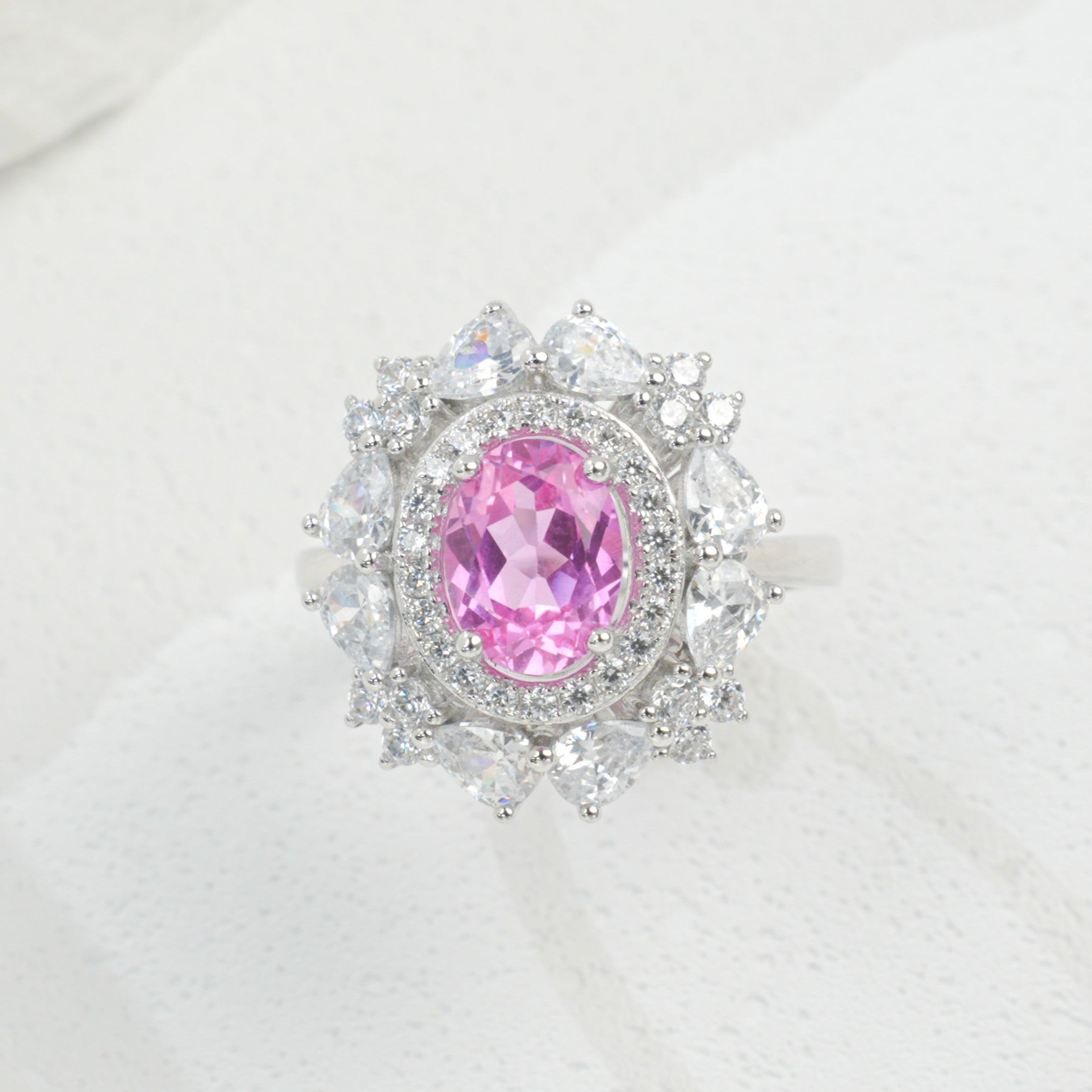 Lab-Grown Padparadscha - Star Halo Soft Pink Oval-Cut Ring
