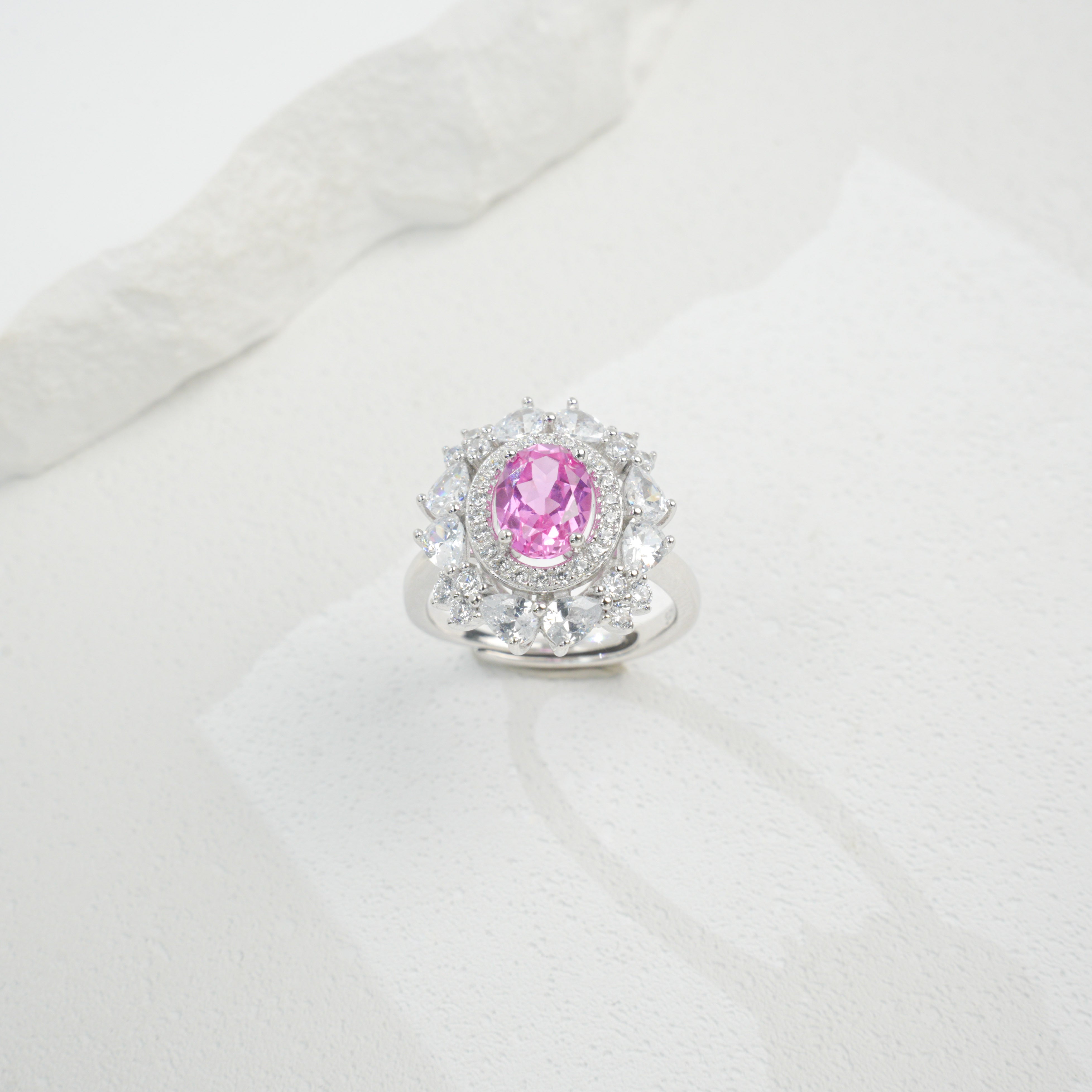 Lab-Grown Padparadscha - Star Halo Soft Pink Oval-Cut Ring