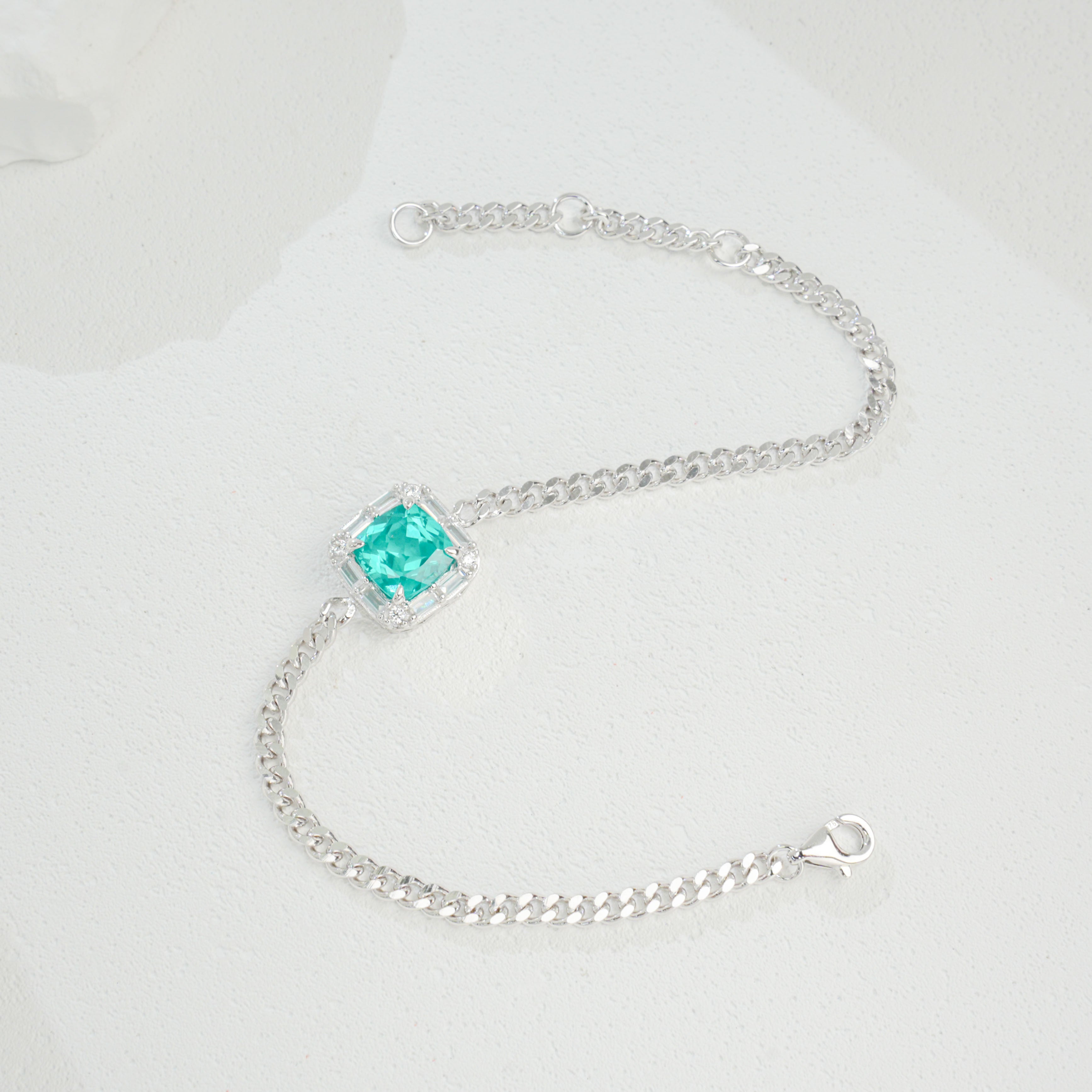 Cultured Paraiba Tourmaline Bracelet | S925 Sterling Silver Plated 18K Gold, Dainty Gemstone Jewelry for Women