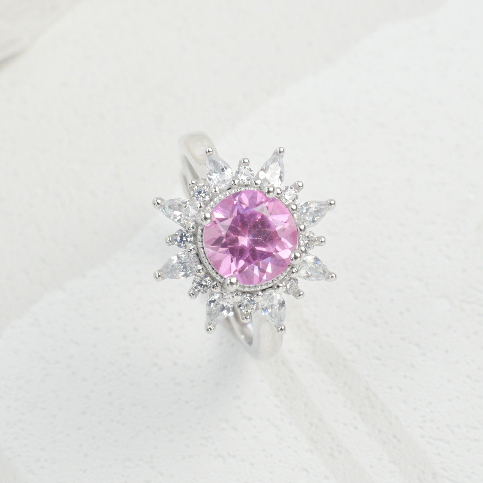 Lab-Grown Padparadscha - Starburst Soft Pink Flower Cluster Ring