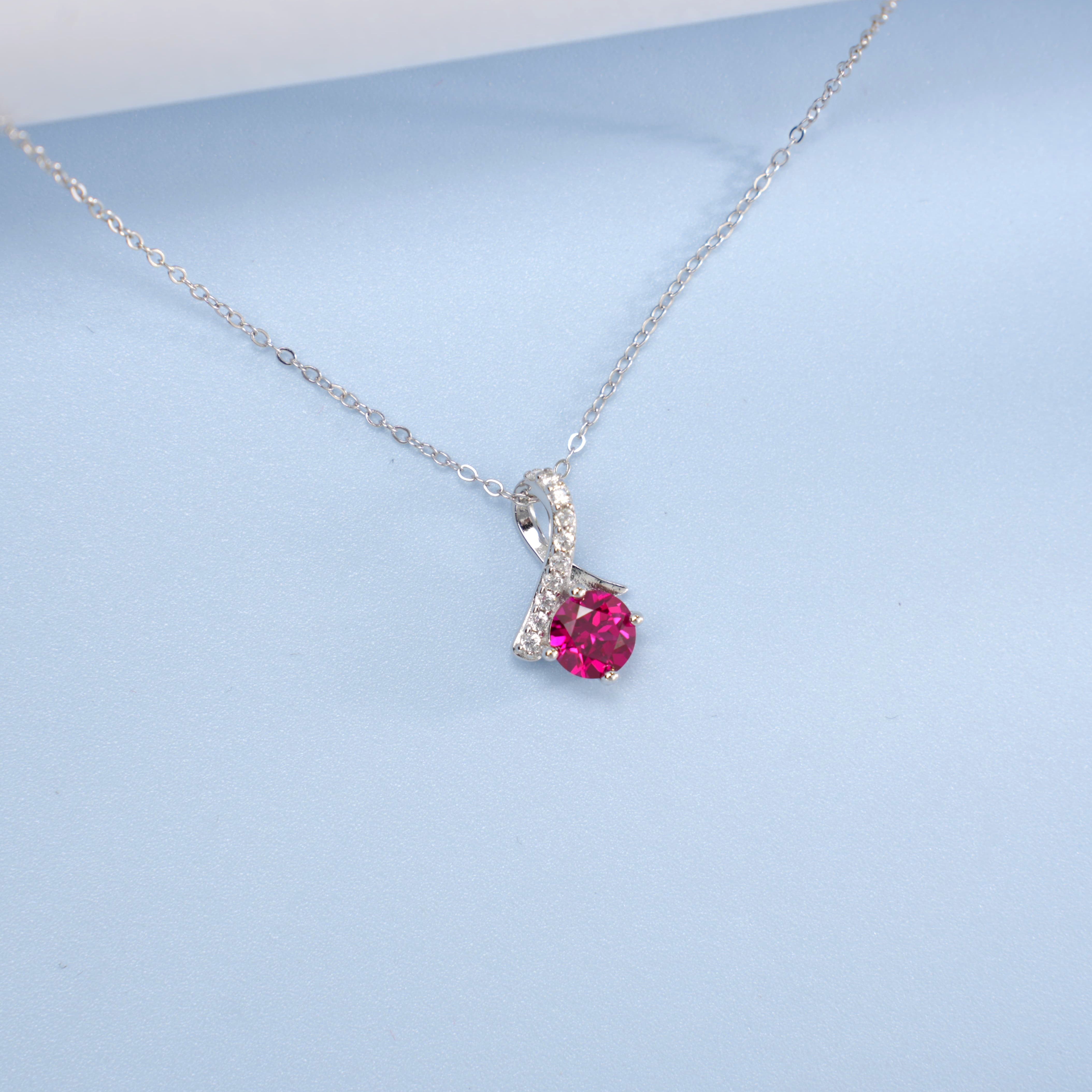 Elegant and Shining! Cultured Ruby & S925 Silver Plated with 18k Gold Exquisite Pendant Necklace, Illuminate Your Charm