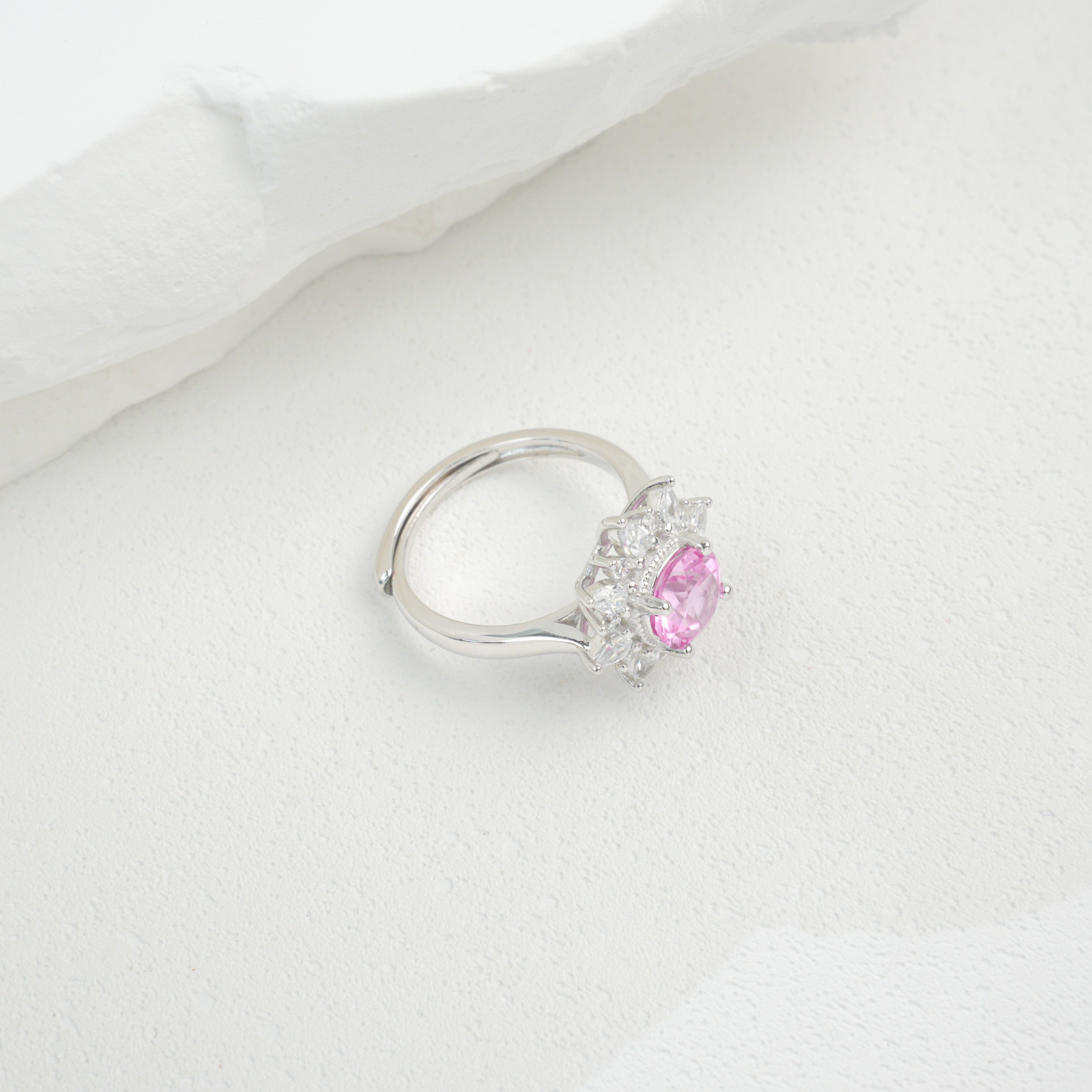 Lab-Grown Padparadscha - Starburst Soft Pink Flower Cluster Ring