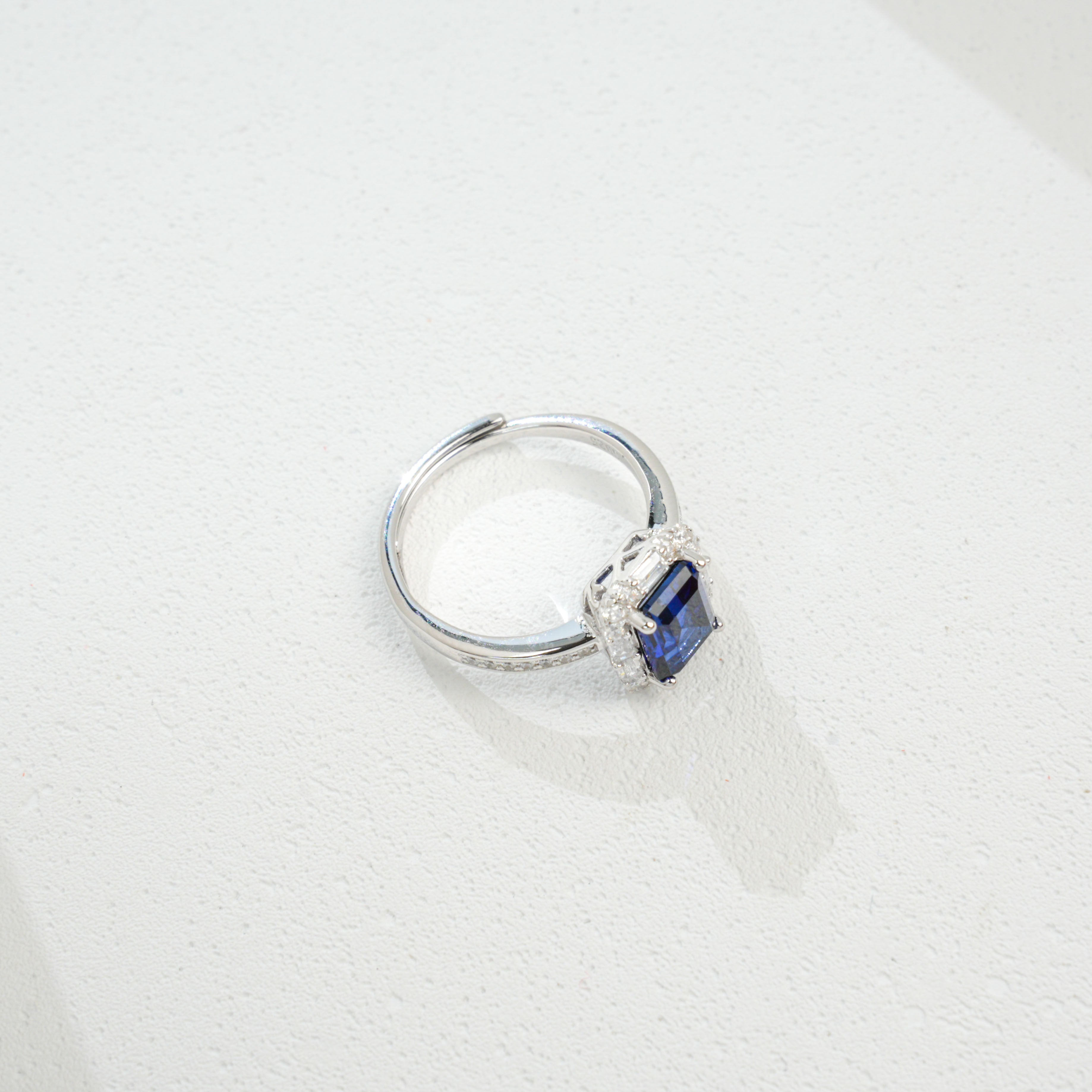 Lab-Grown Sapphire Ring | S925 Sterling Silver Plated 18K Gold, Emerald Cut Halo Design with Zircon Accents, Luxury Gemstone Jewelry for Women