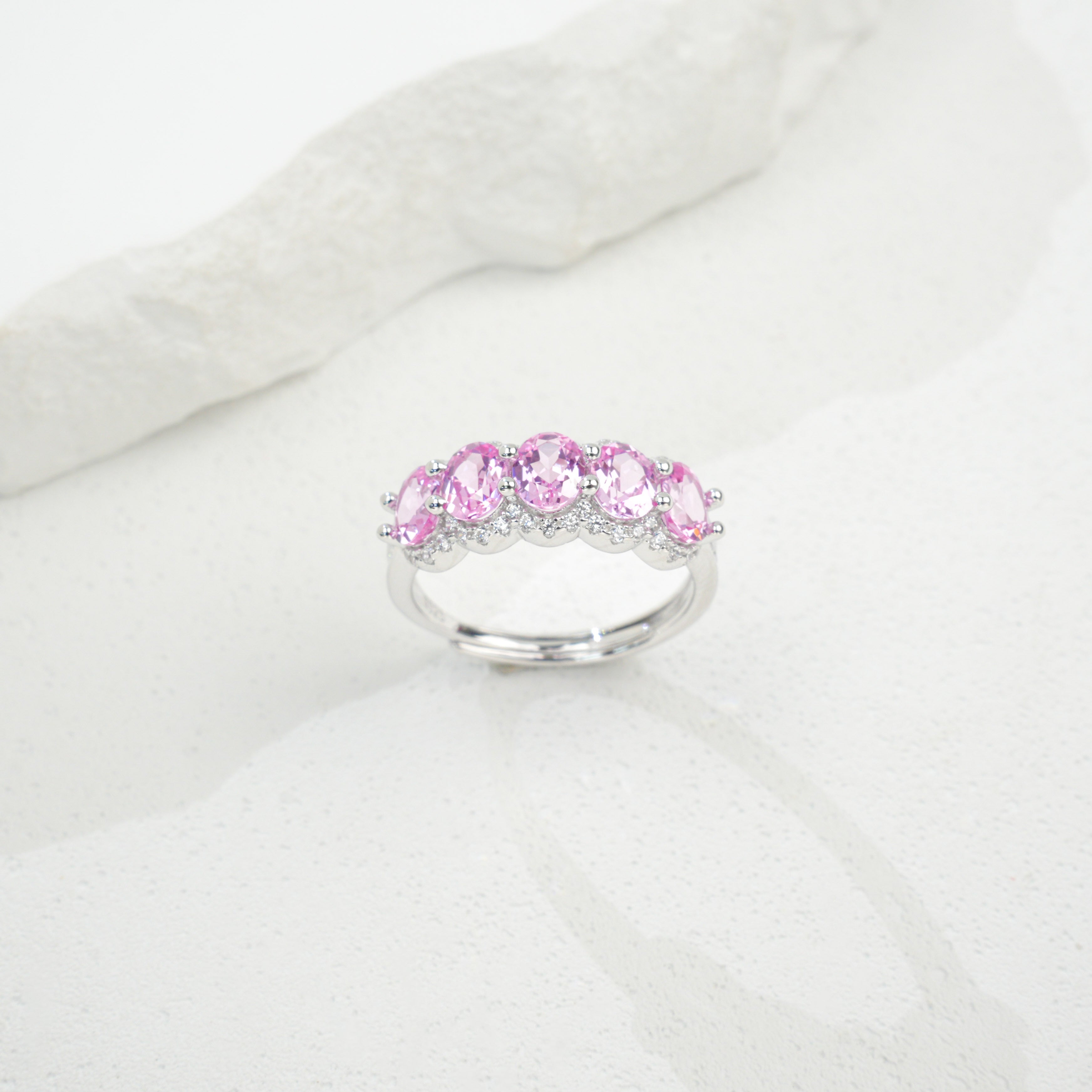 Lab-Grown Padparadscha - Pink Charm Beaded Soft Glow Ring