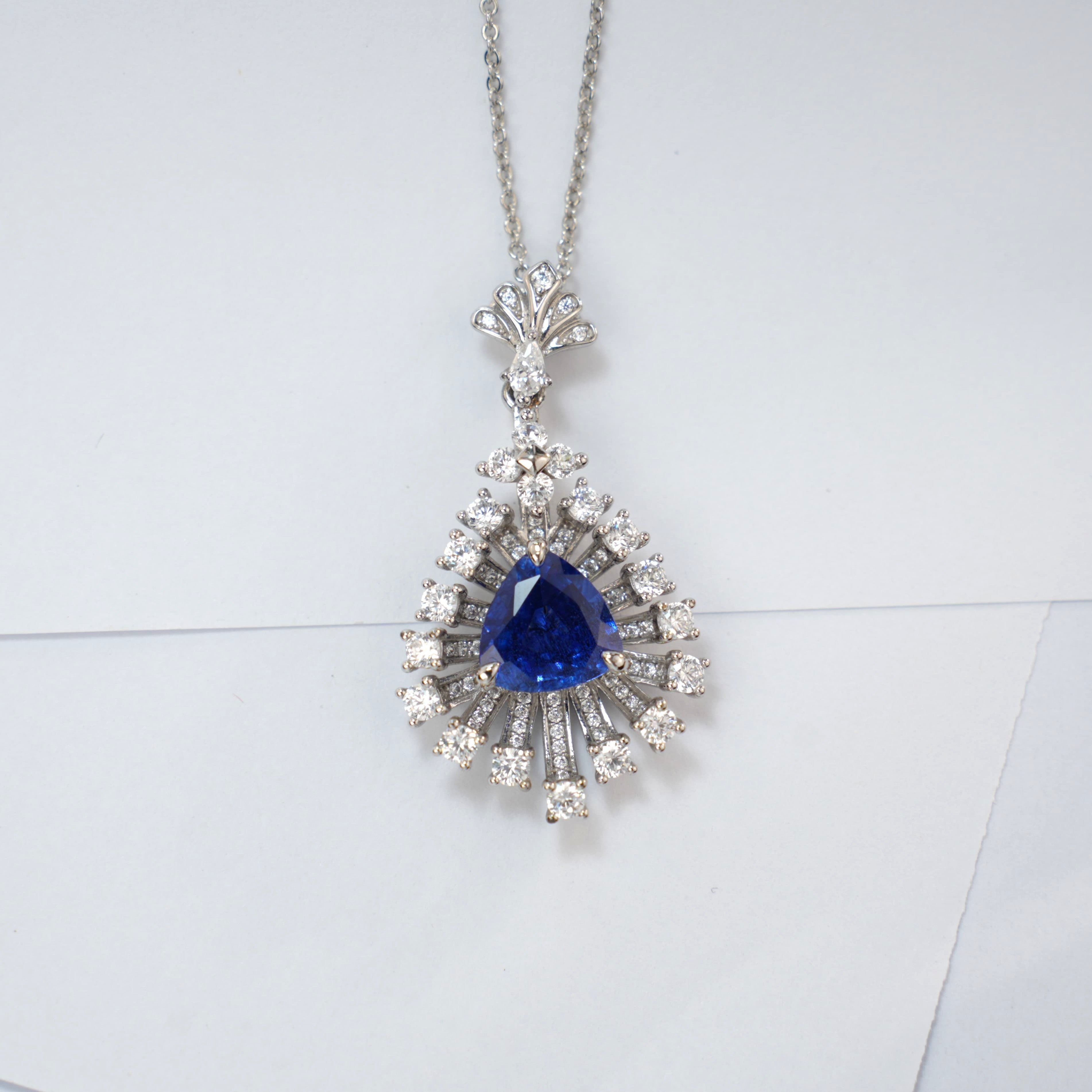 Luxurious and Shiny Lab-Grown Sapphire with S925 Sterling 18K Gold Plating and Sparkling Diamond Pendant Necklace