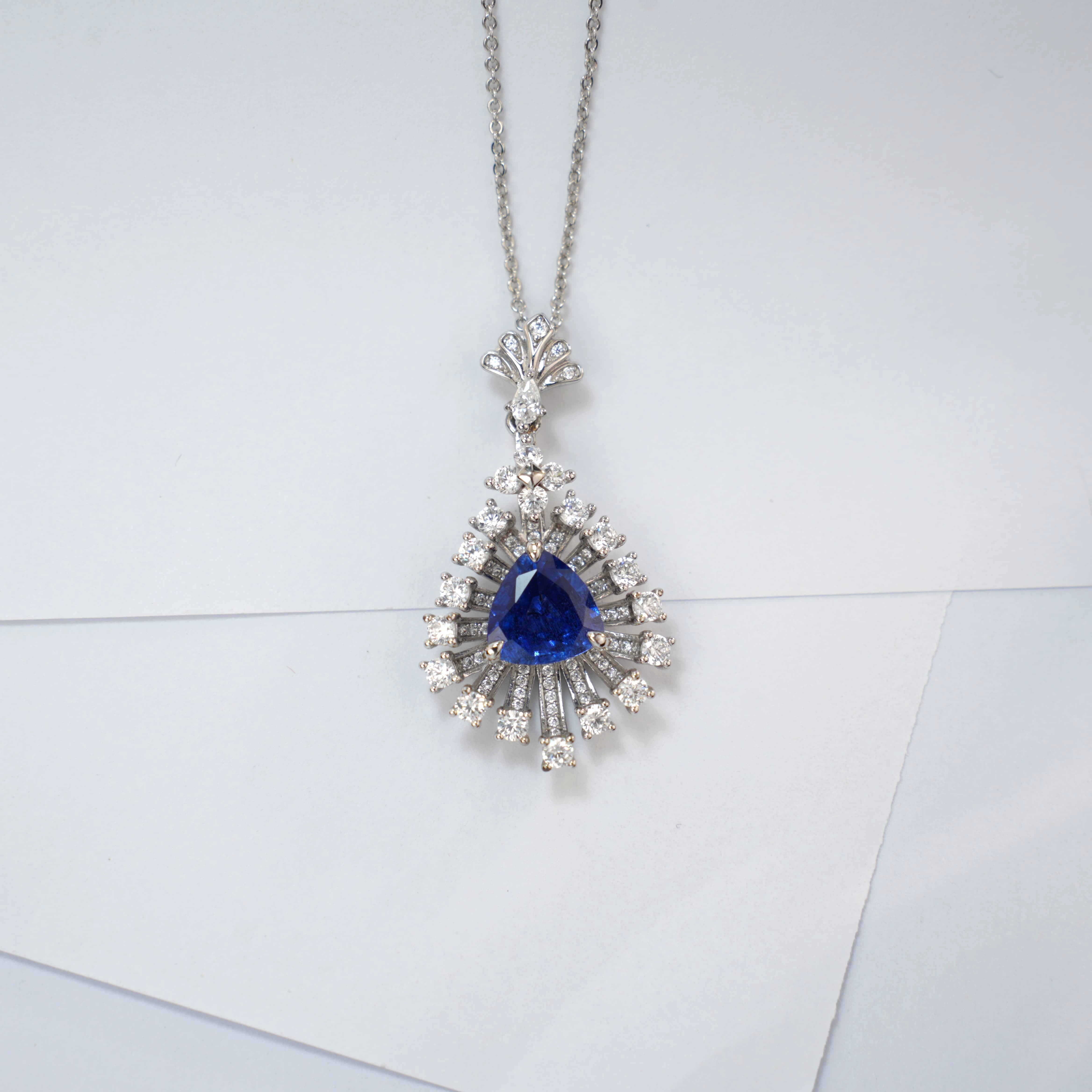 Luxurious and Shiny Lab-Grown Sapphire with S925 Sterling 18K Gold Plating and Sparkling Diamond Pendant Necklace