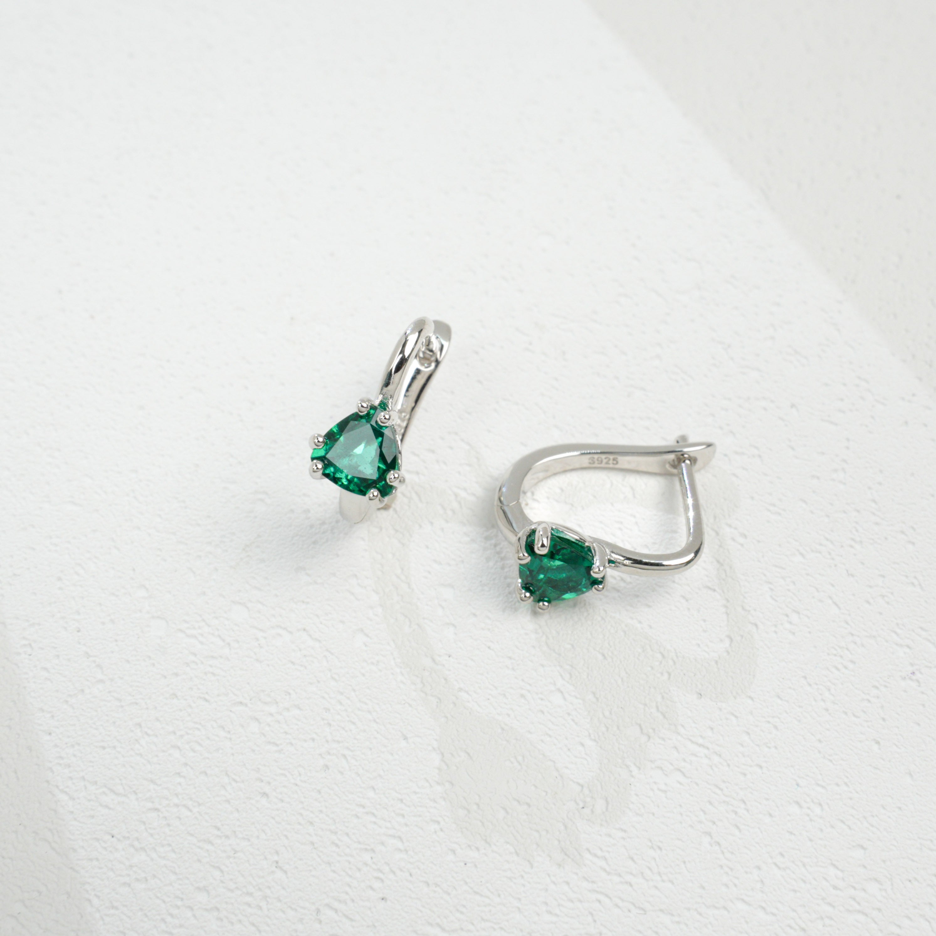 Cultured Emerald Silver - set Triangular Earrings Unleash Your Unique Elegance with S925 Sterling 18K Gold Plating