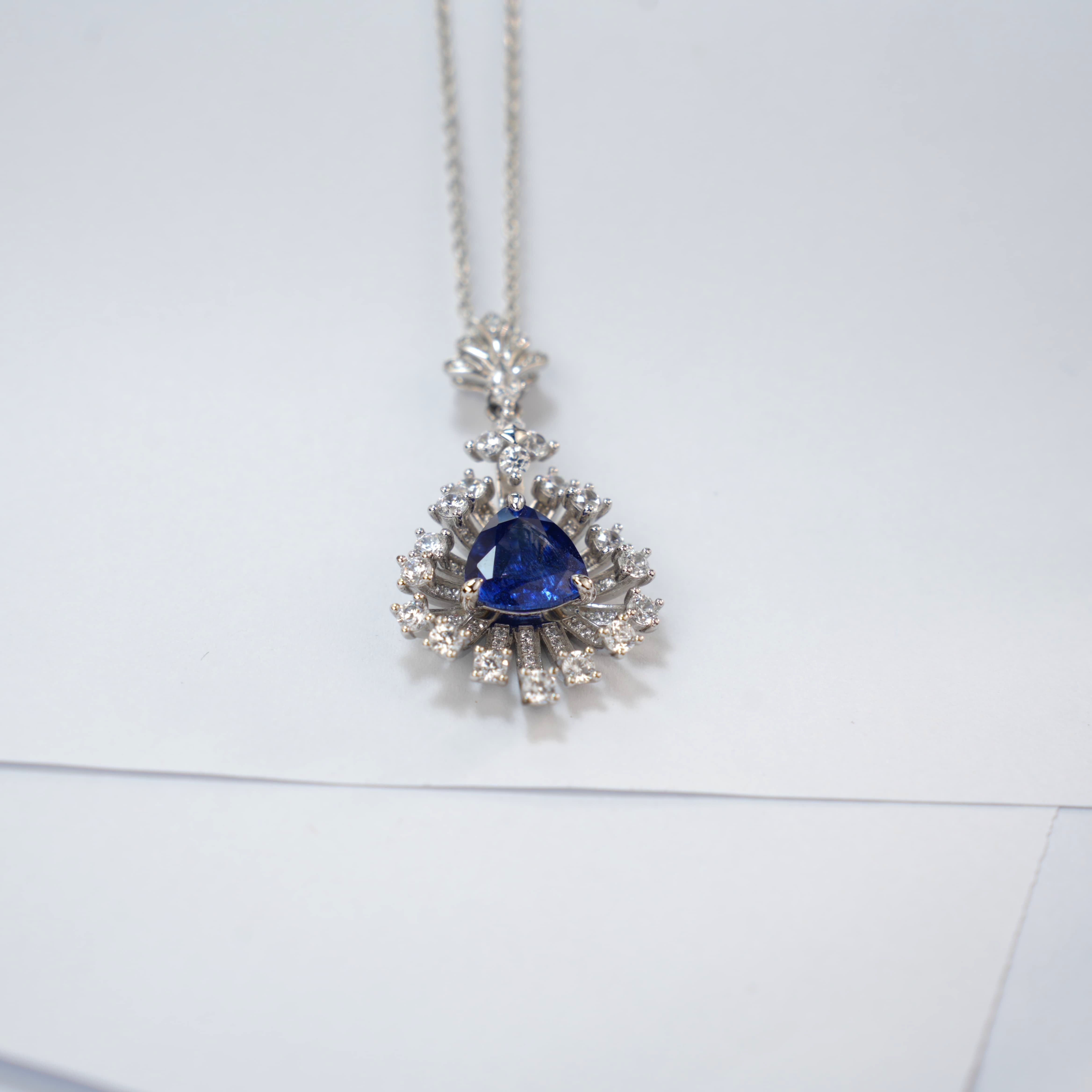 Luxurious and Shiny Lab-Grown Sapphire with S925 Sterling 18K Gold Plating and Sparkling Diamond Pendant Necklace