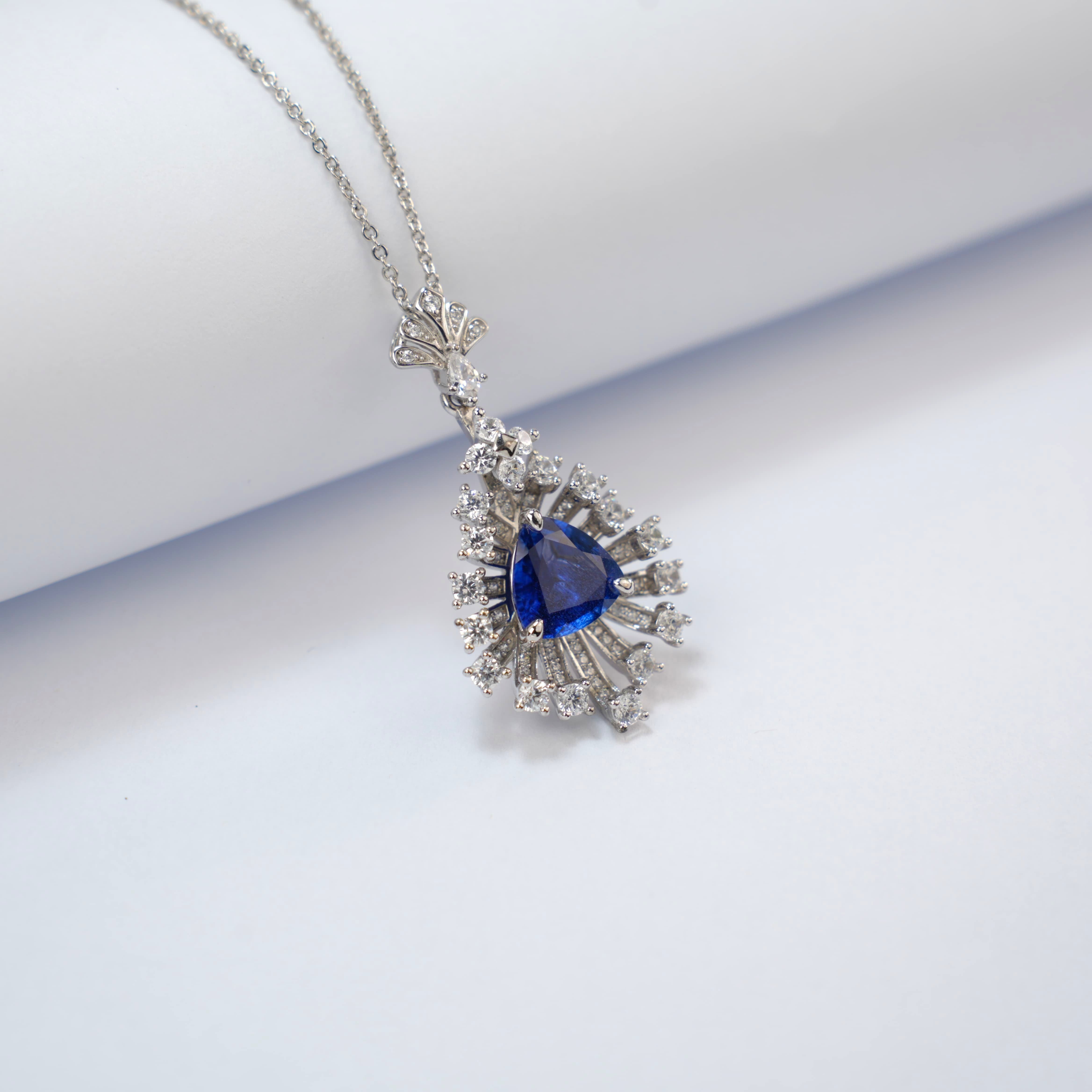 Luxurious and Shiny Lab-Grown Sapphire with S925 Sterling 18K Gold Plating and Sparkling Diamond Pendant Necklace