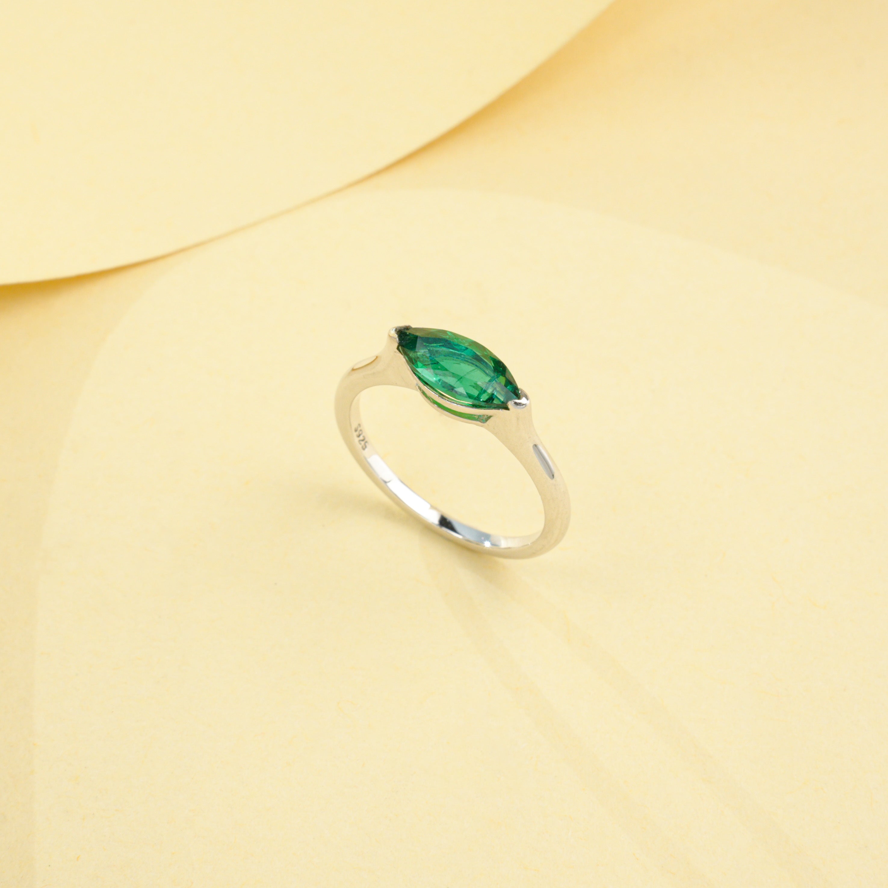 Lab-Grown Emerald - Luminous Olive-Cut Ring