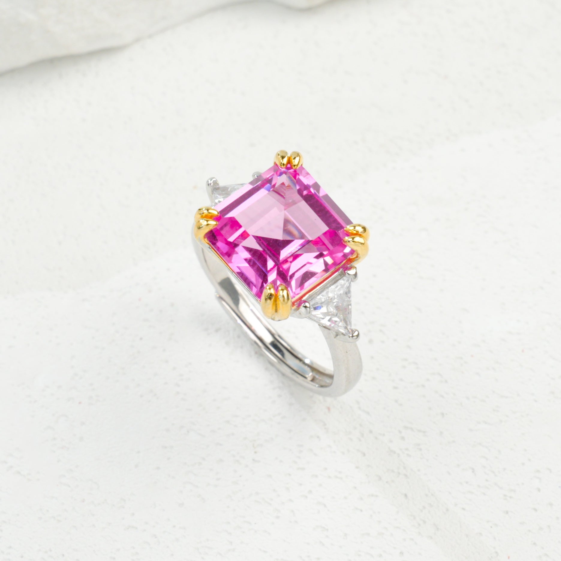 Lab-Grown Emerald - Gold-Inlaid Square Mirror Emerald Glow Ring