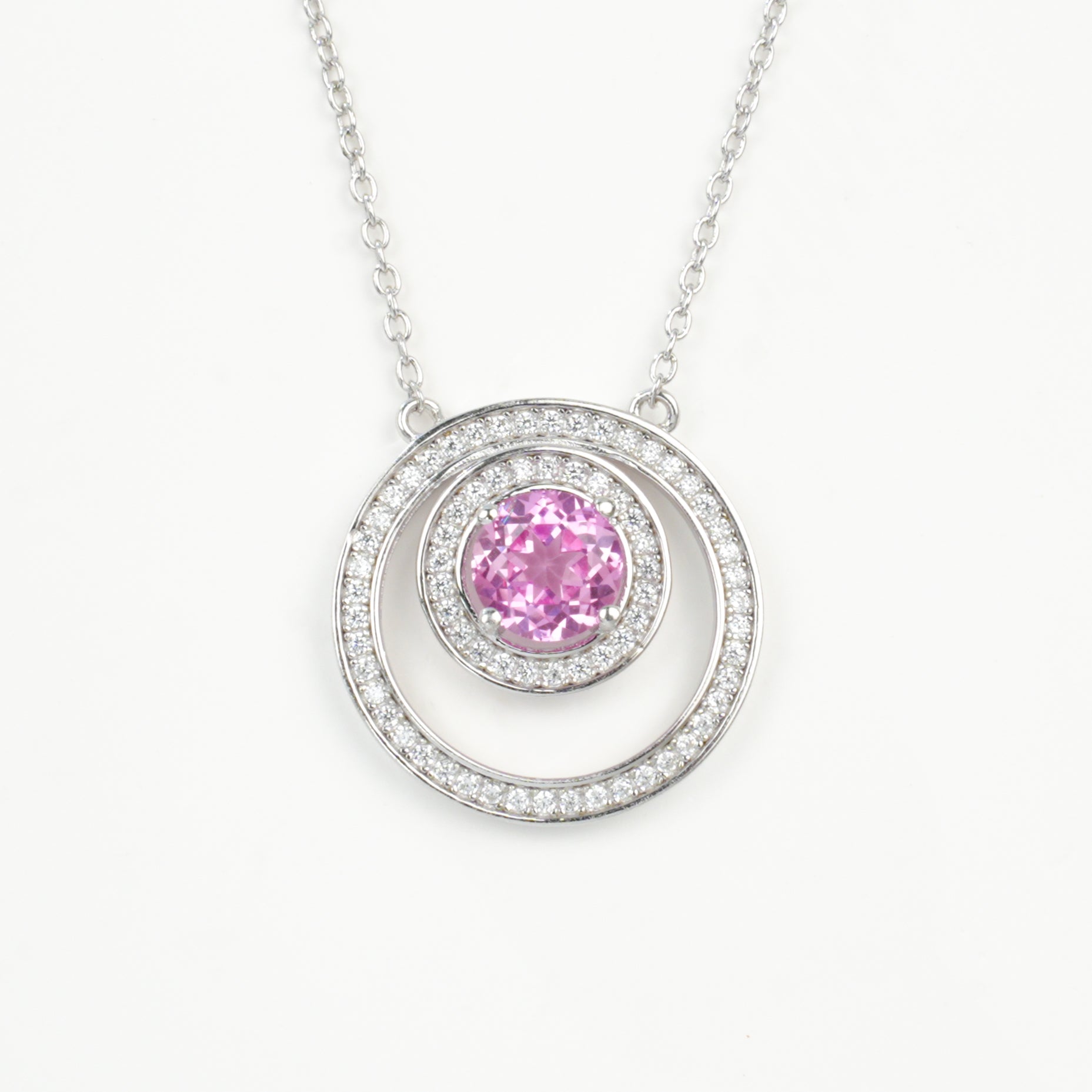 Lab-Grown Padparadscha - Double-Hoop Soft Pink Starwheel Necklace
