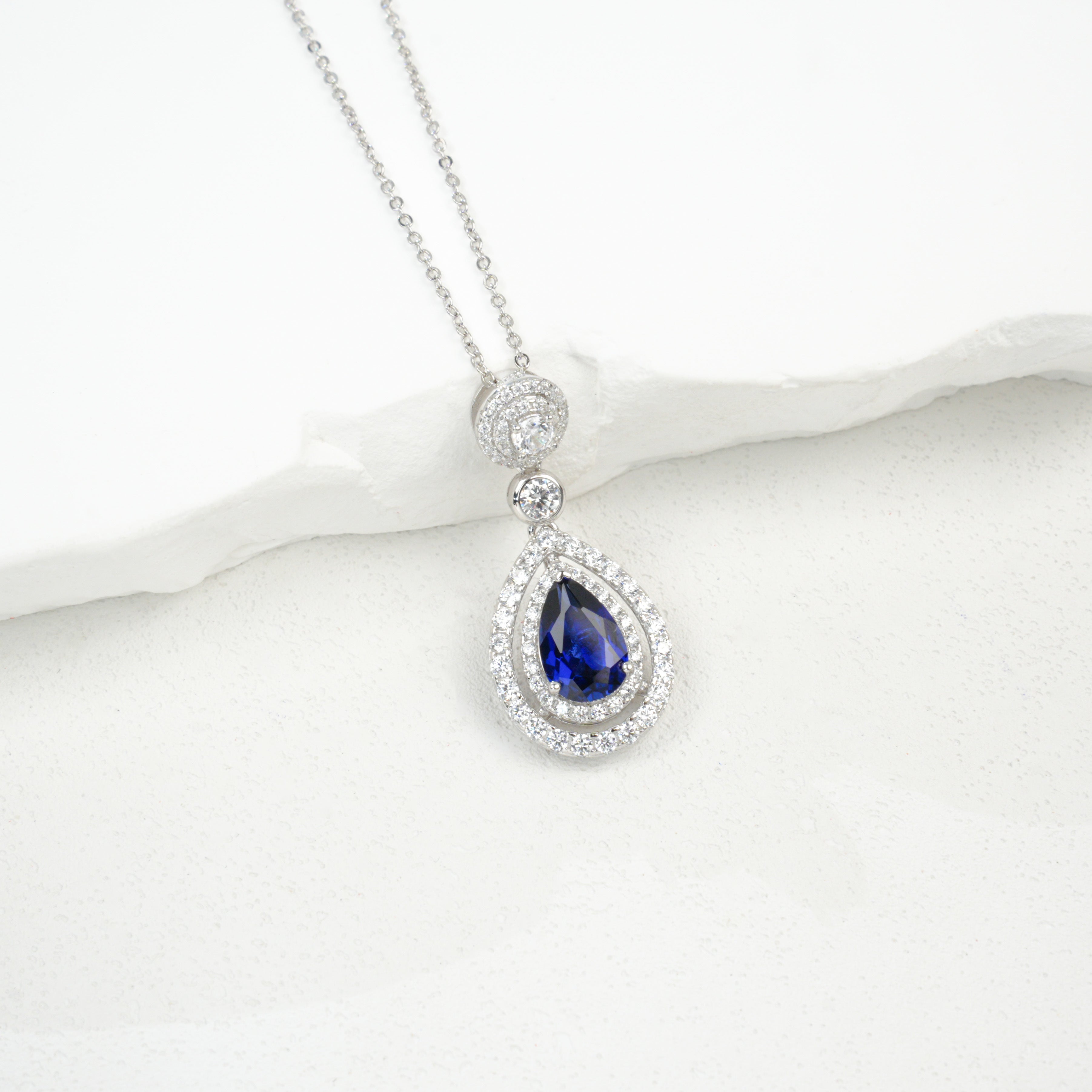 Lab-Grown Ruby - Teardrop Crimson Diamond Dangle Necklace
