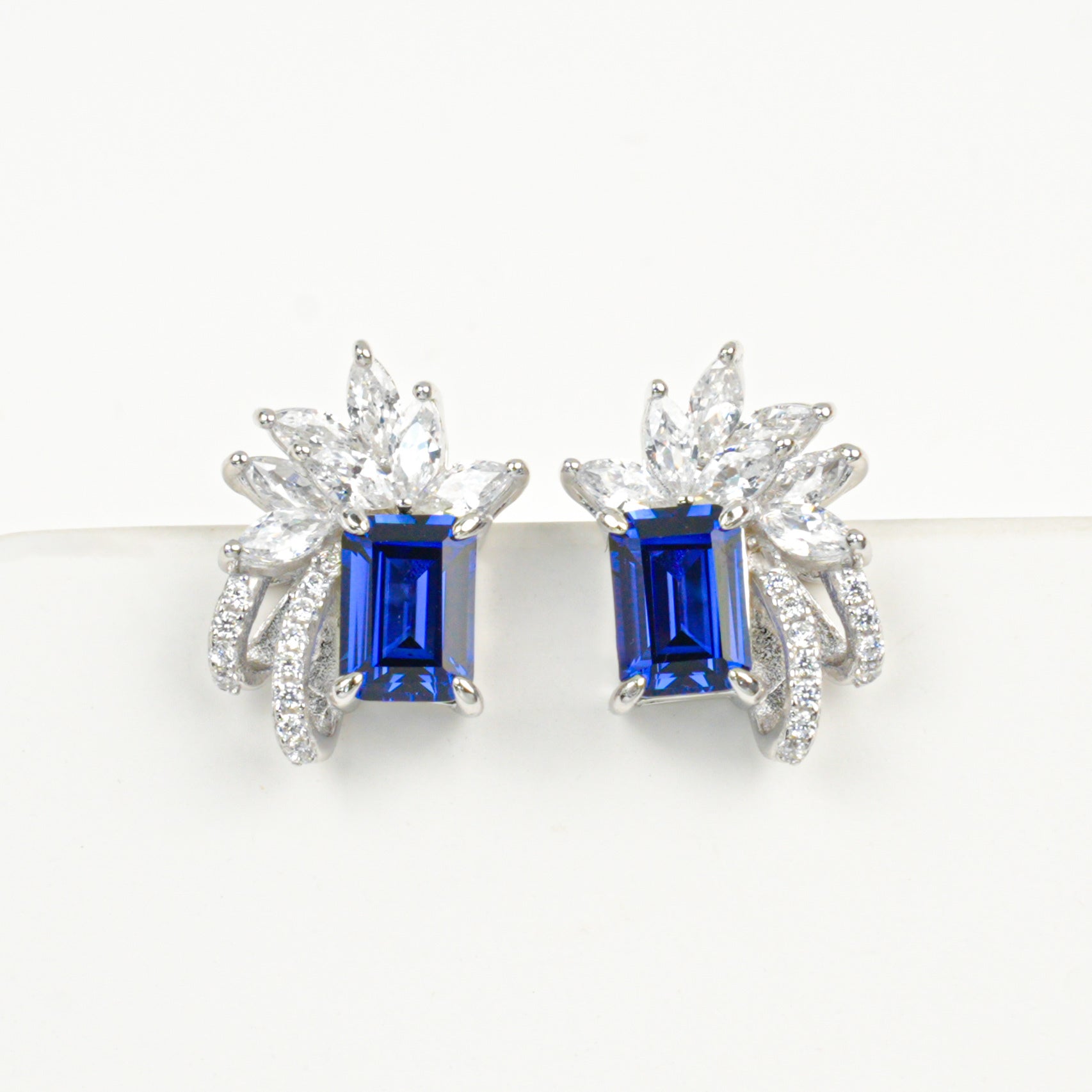 Lab-Grown Emerald - Long Emerald Flower-Bloom Diamond-Cluster Earrings
