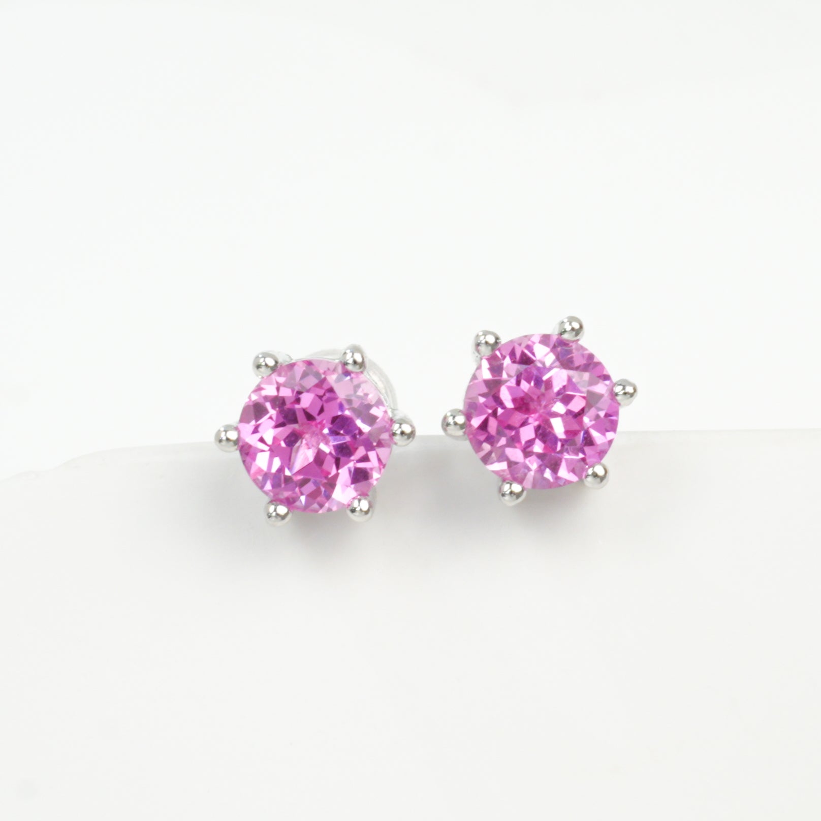 Lab-Grown Padparadscha - Round Crimson Star-Studded Minimalist Earrings