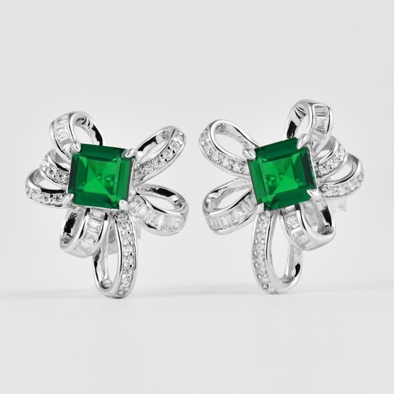 Lab-Grown Ruby - Square Crimson Satin-Knot Diamond-Wrapped Earrings