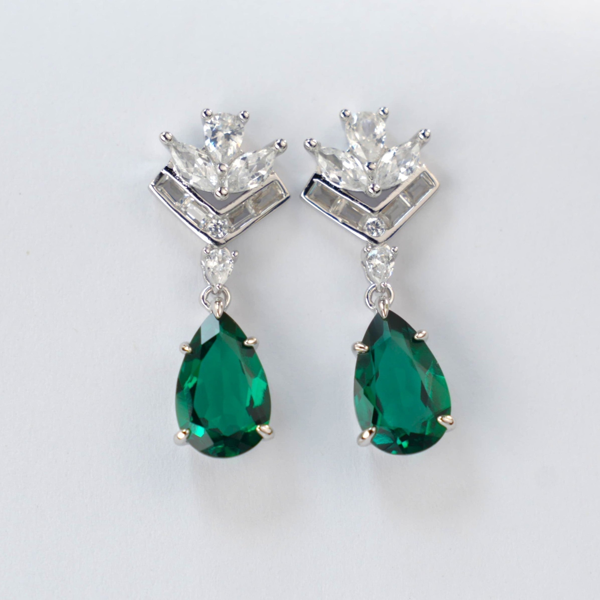 Lab-Grown Ruby - Diamond-Crowned Crimson Teardrop Dangle Ear Hooks