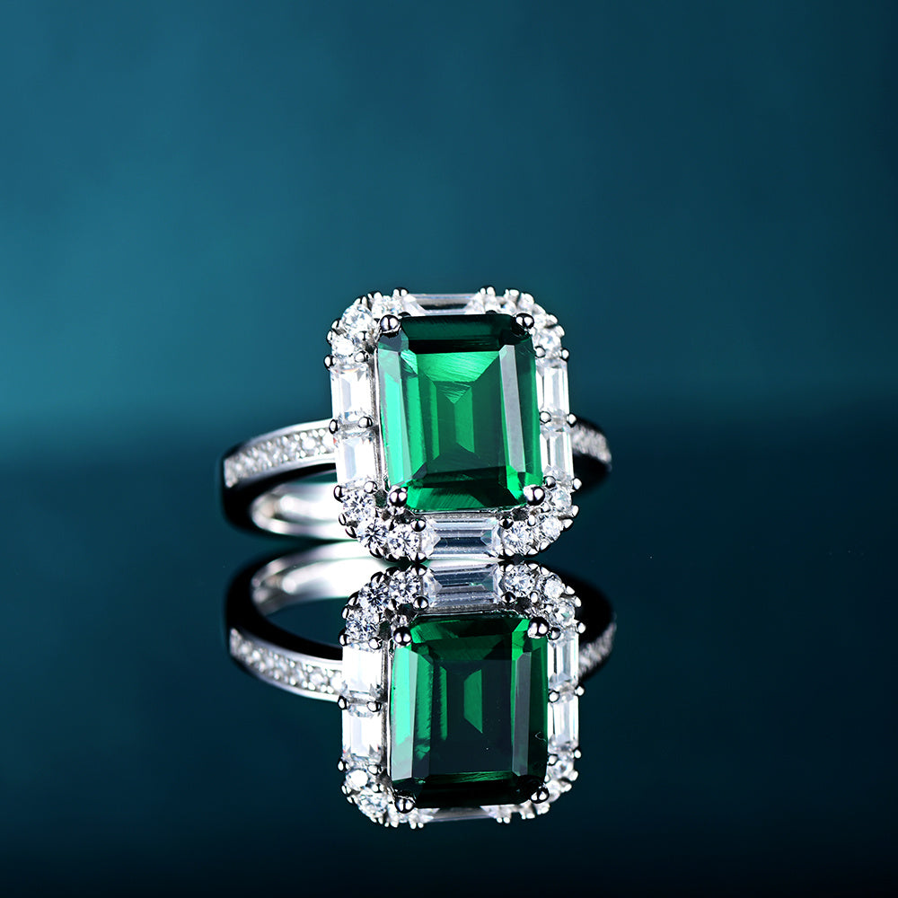 Lab-Grown Padparadscha - Square Crimson Diamond Cluster Streaming Light Ring