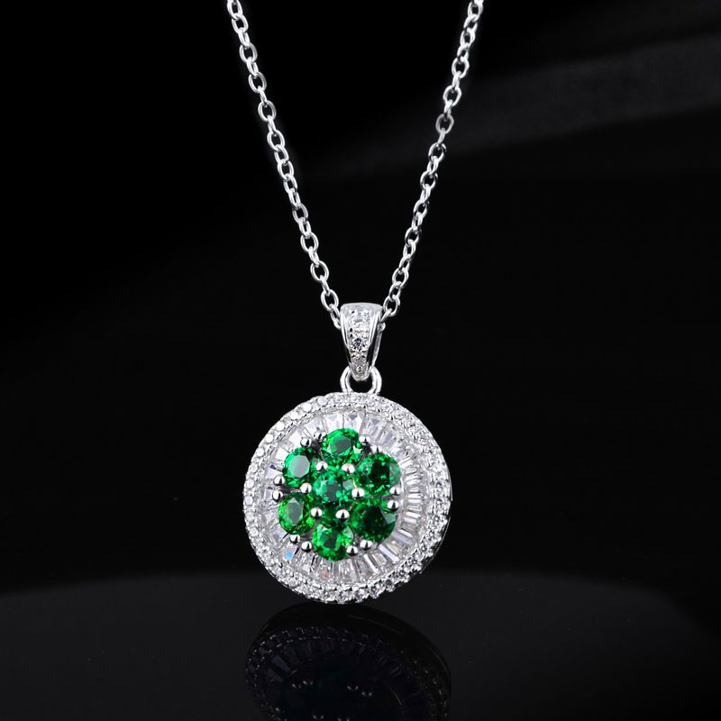 Lab-Grown Emerald - Emerald Cluster Round-Set Floral Pendant