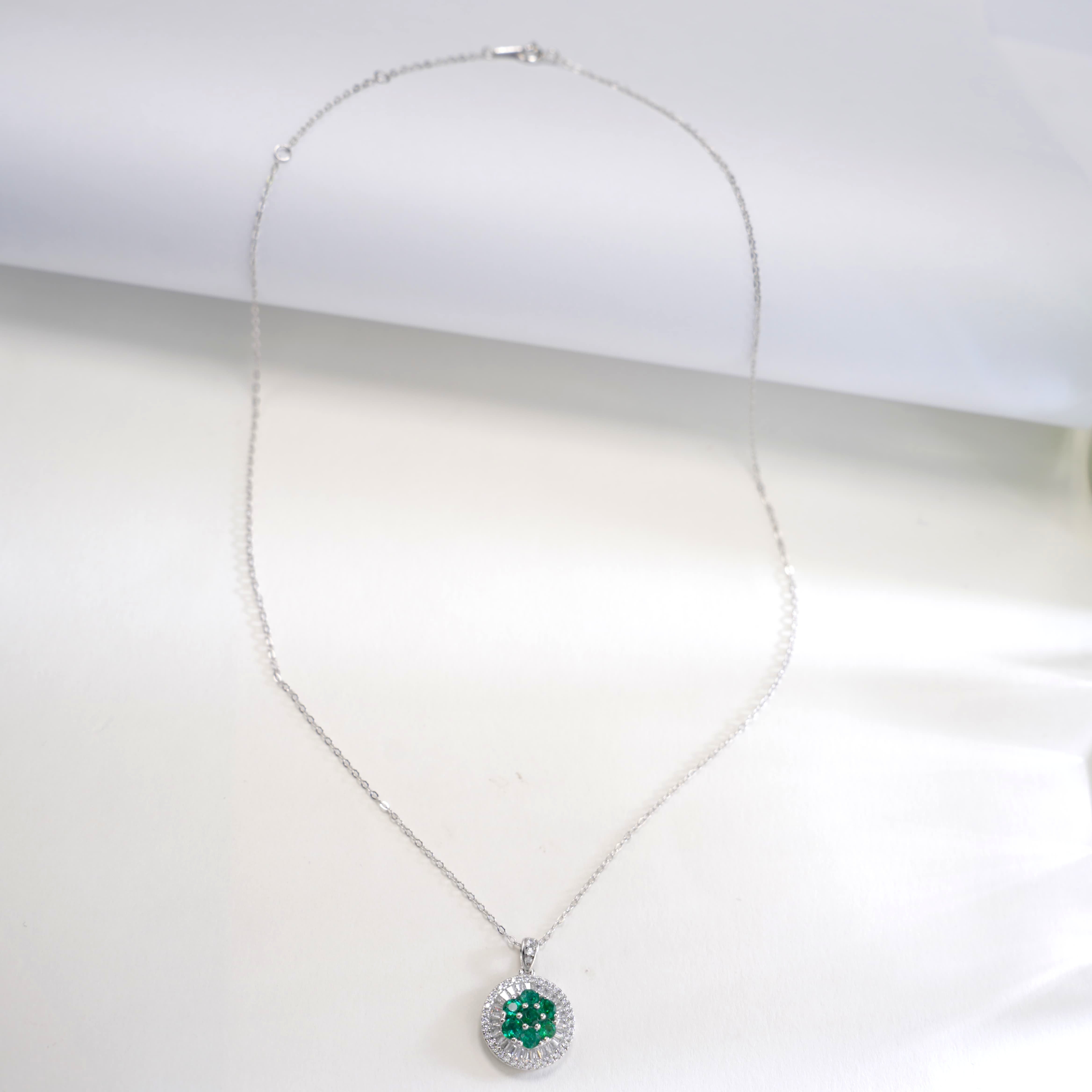 Lab-Grown Emerald - Emerald Cluster Round-Set Floral Pendant
