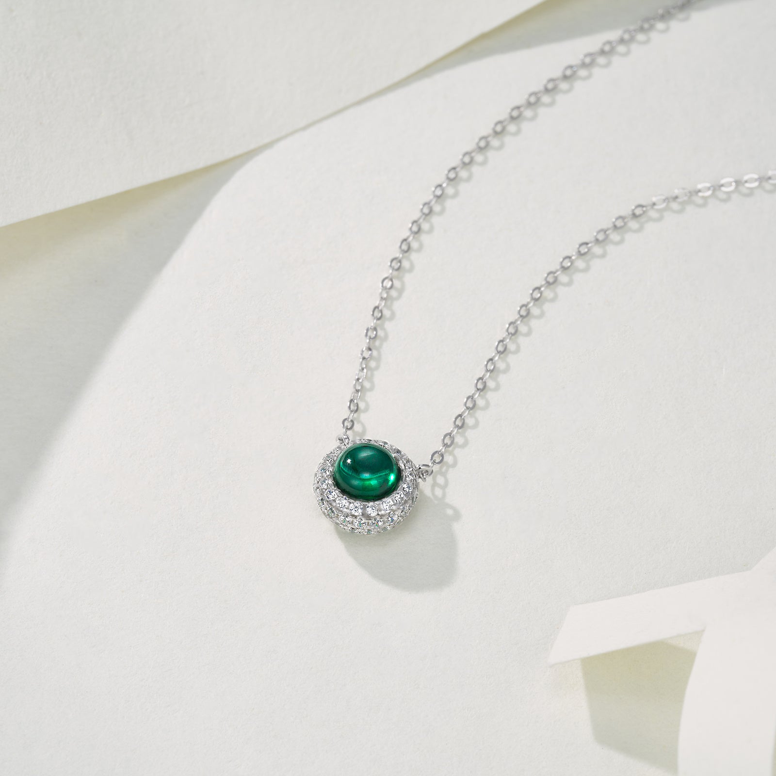 Lab-Grown Emerald - Emerald Bead Diamond-Hoop Round Charm Pendant