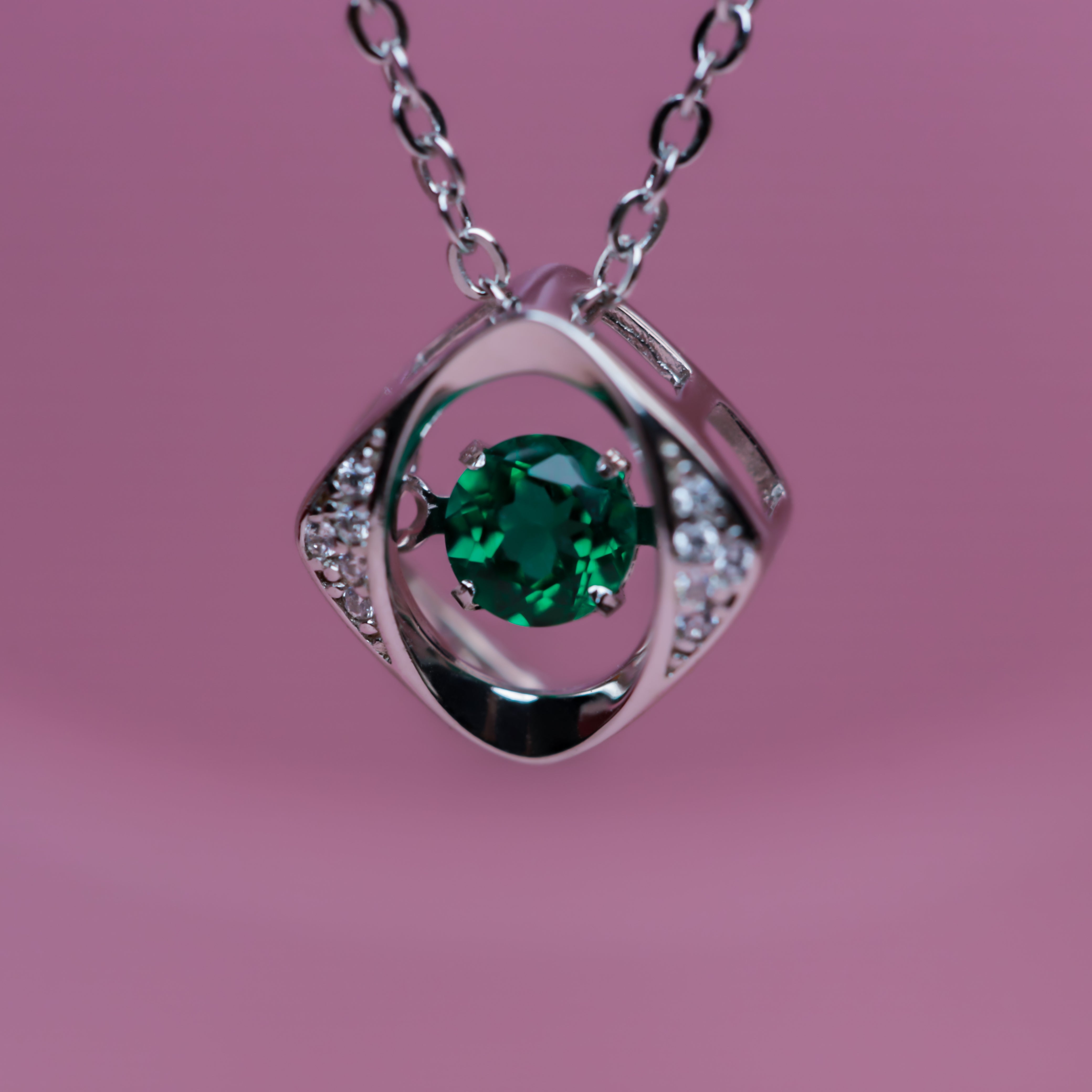 Lab-Grown Emerald - Emerald Diamond Rhombus-Frame Geometric Pendant