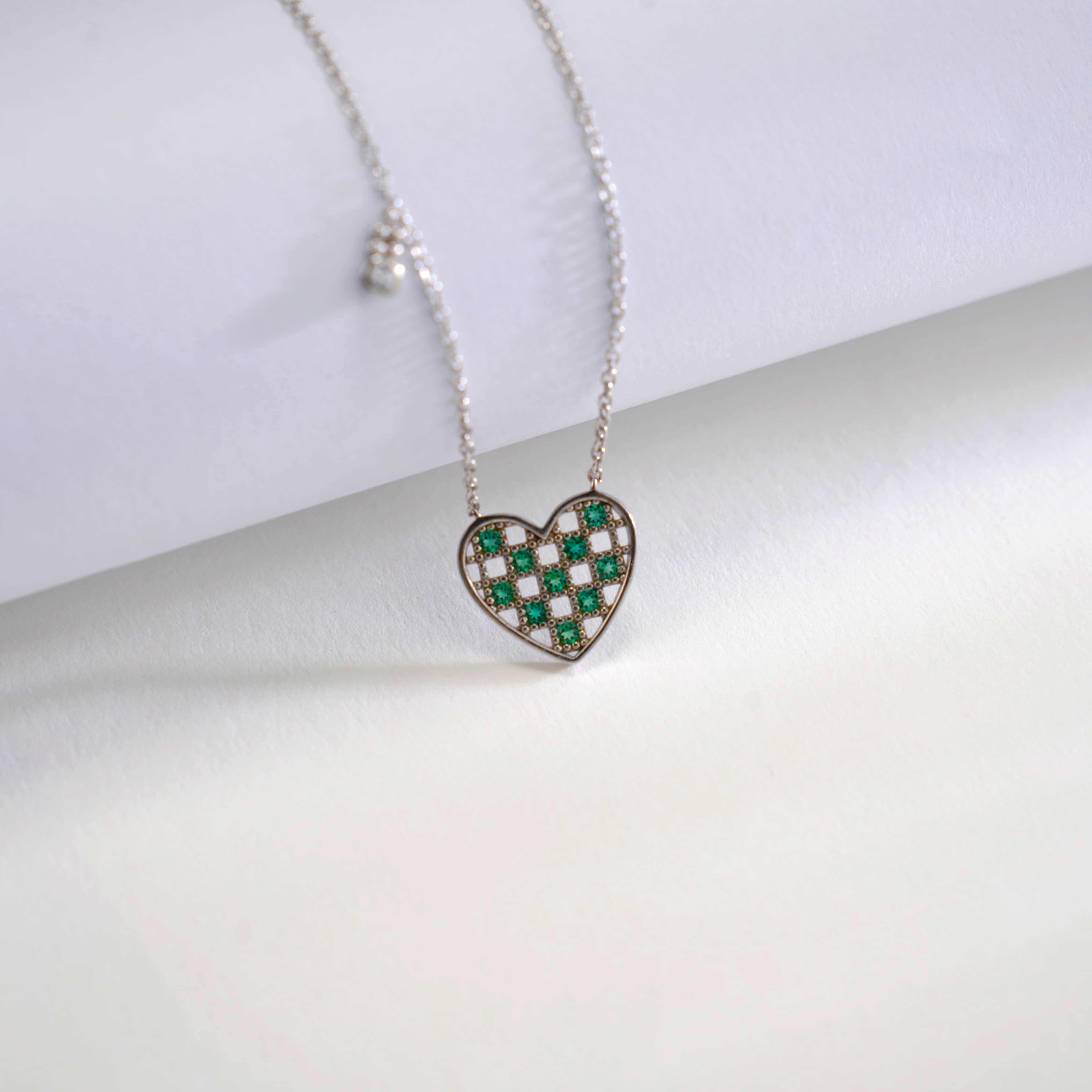 Lab-Grown Emerald - Emerald Heart Filigree Soft Charm Pendant