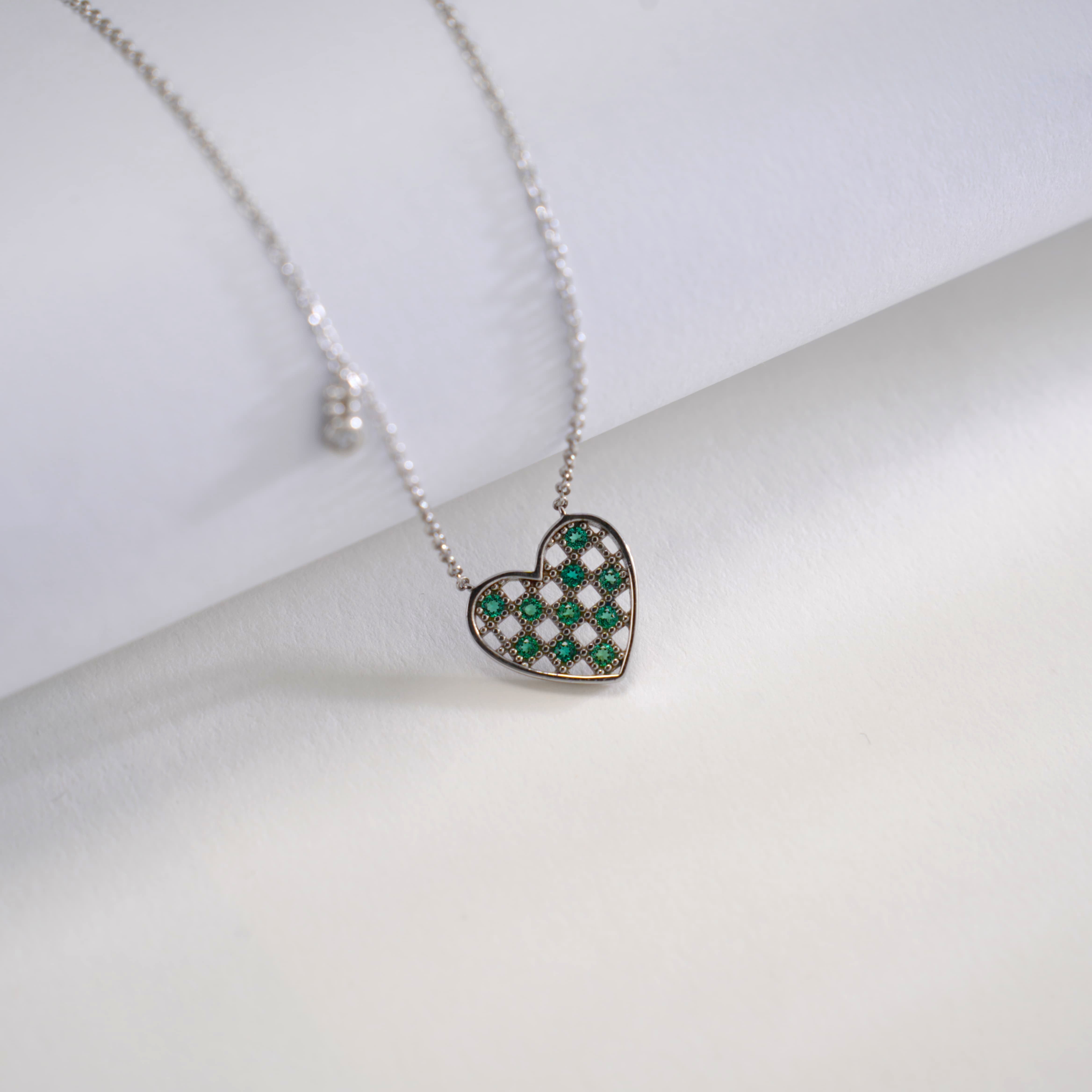 Lab-Grown Emerald - Emerald Heart Filigree Soft Charm Pendant