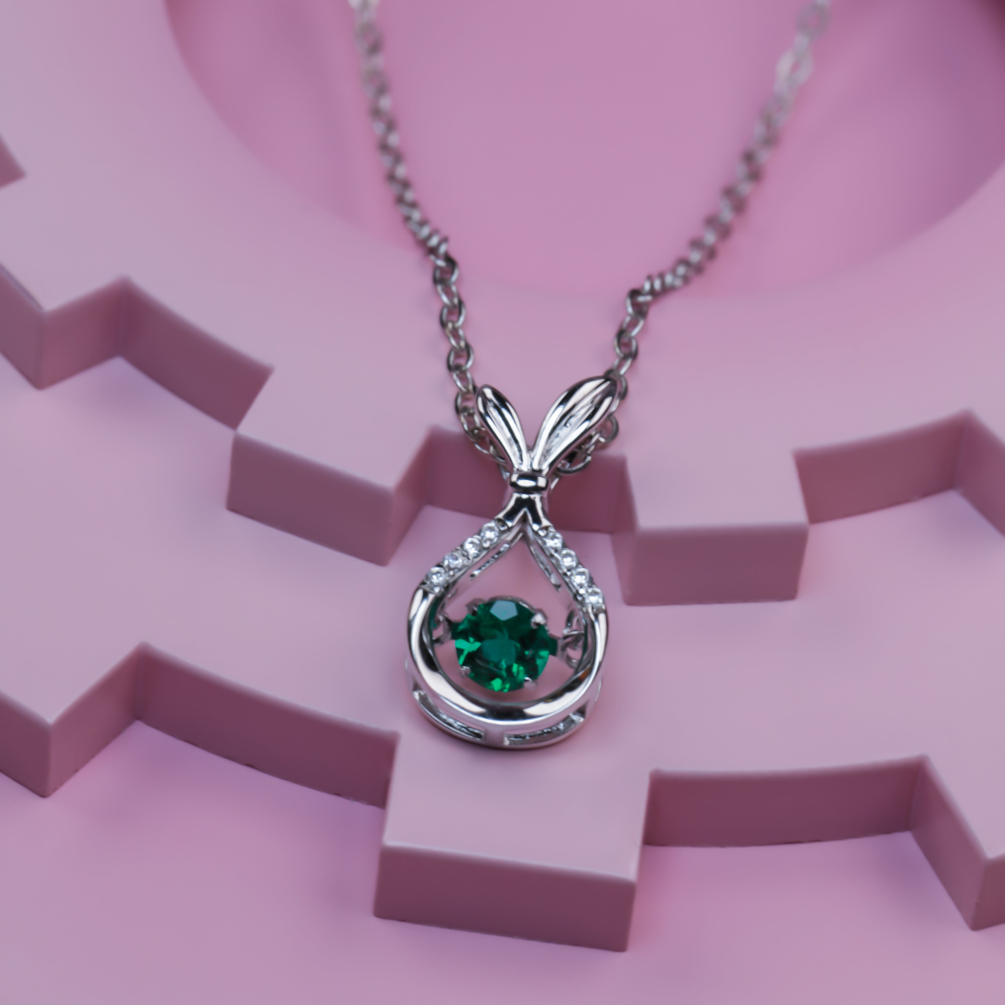 Lab-Grown Emerald - Emerald Diamond Bunny Ear Luminous Pendant