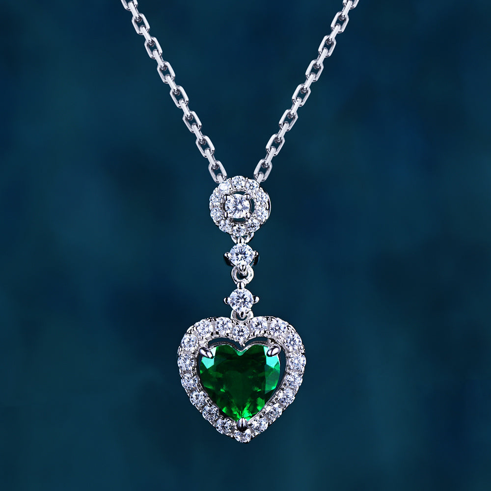 Lab-Grown Emerald - Emerald Heart Diamond Cluster Layered Love Pendant