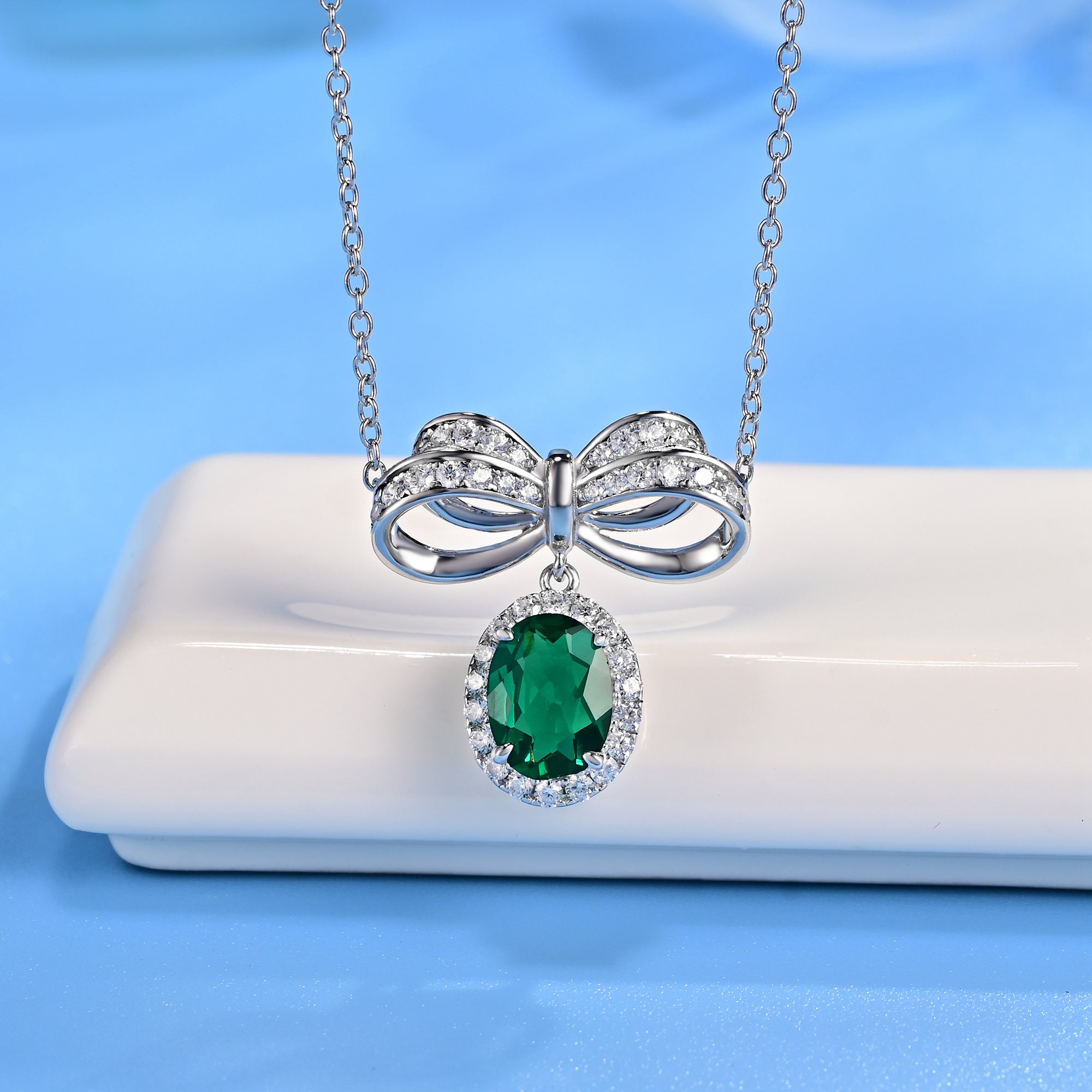 Lab-Grown Emerald - Emerald Butterfly Diamond-Knot Soft Pose Pendant