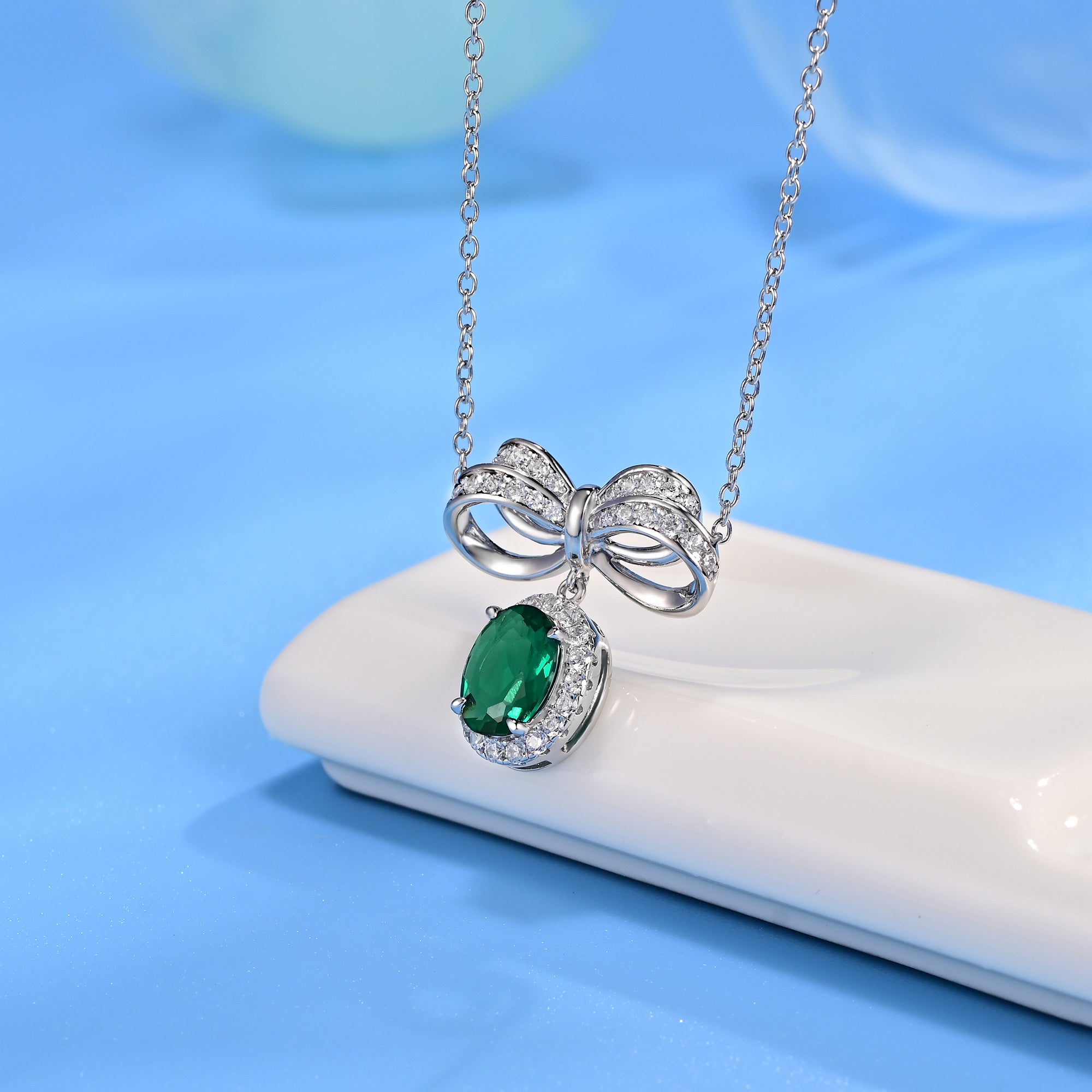 Lab-Grown Emerald - Emerald Butterfly Diamond-Knot Soft Pose Pendant