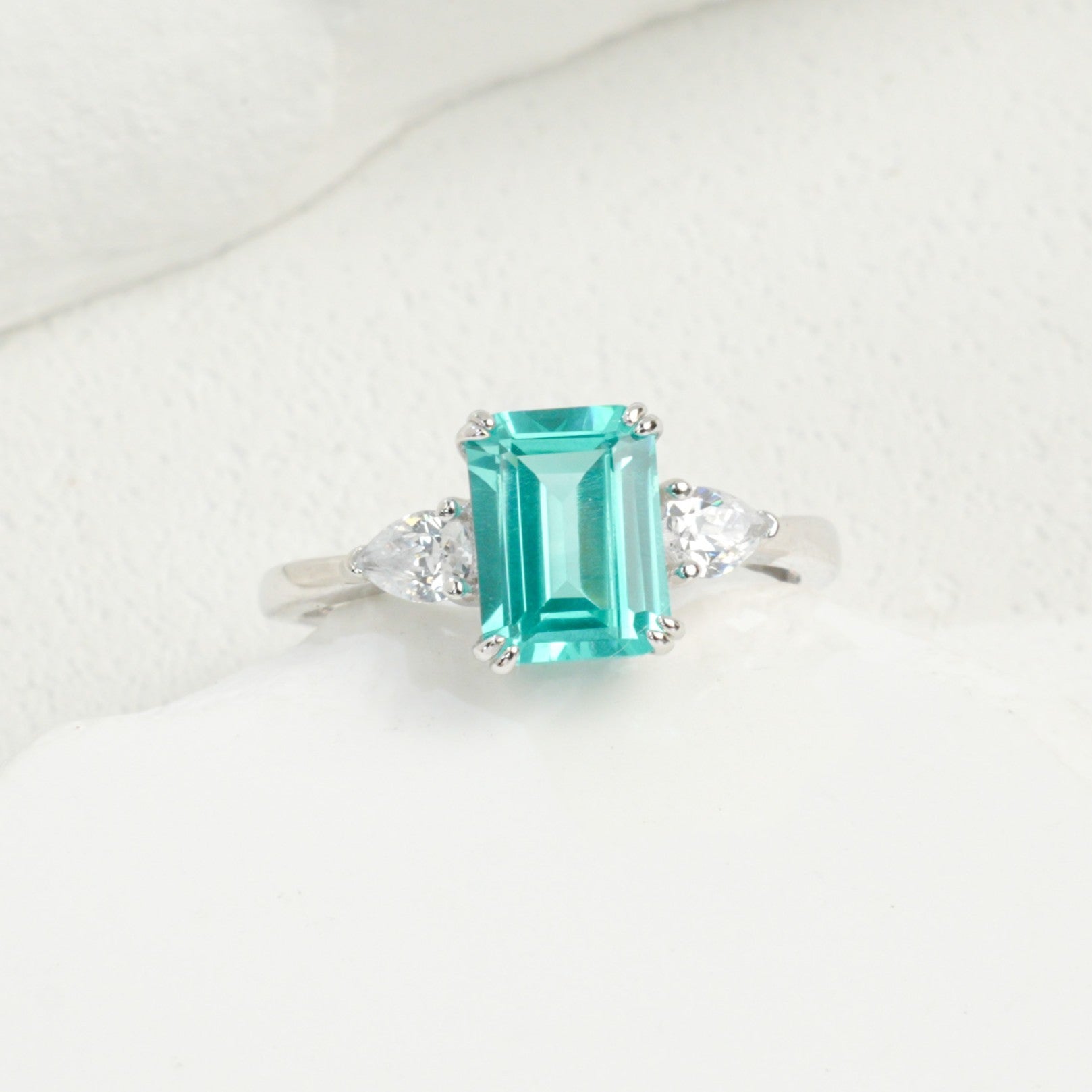 Lab-Grown Emerald - Emerald Rectangle Diamond Accent Rhombus Sparkle Ring