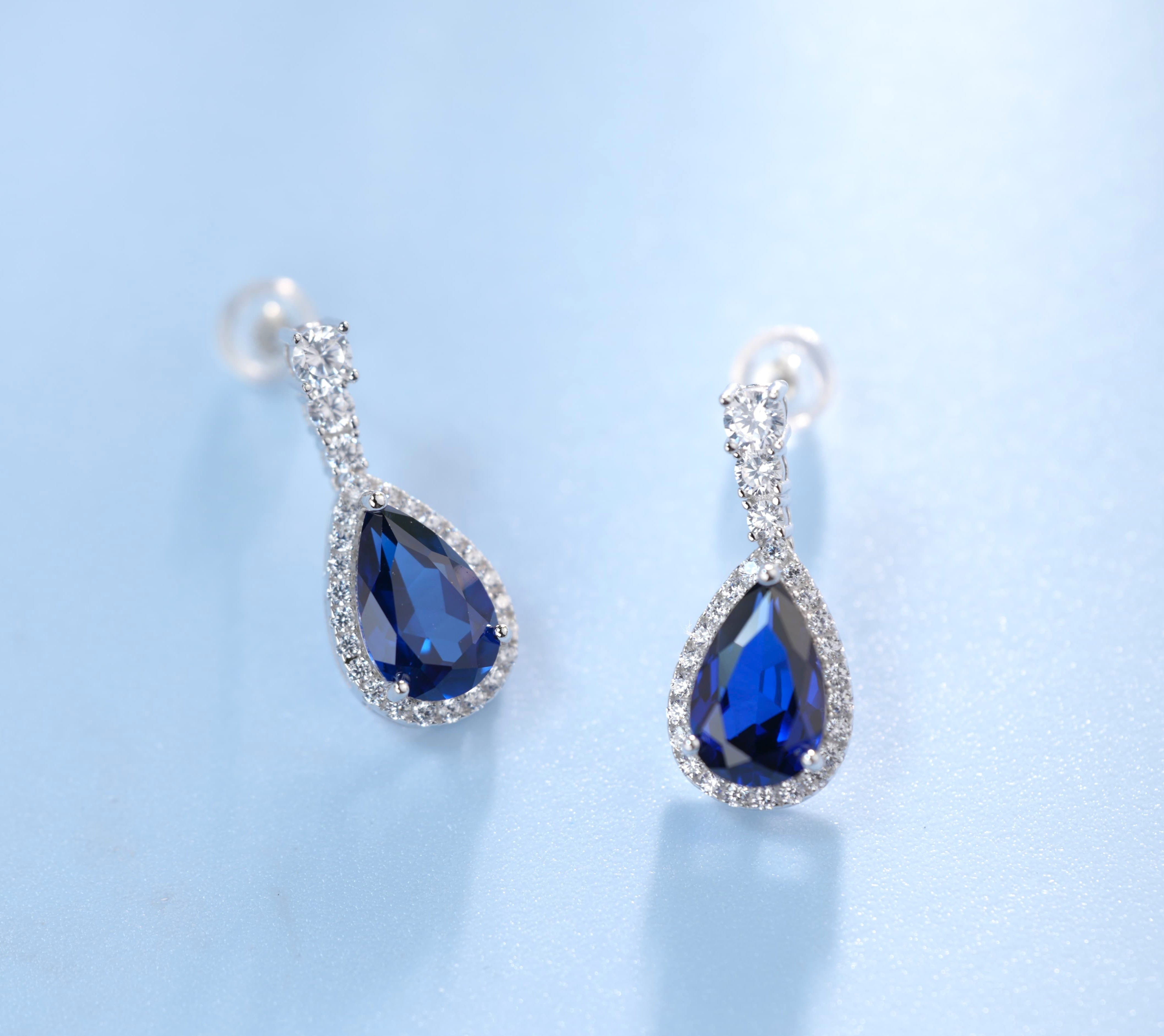 Lab-Grown Emerald - Emerald Drop Diamond Halo Soft Pendant Stud Earrings