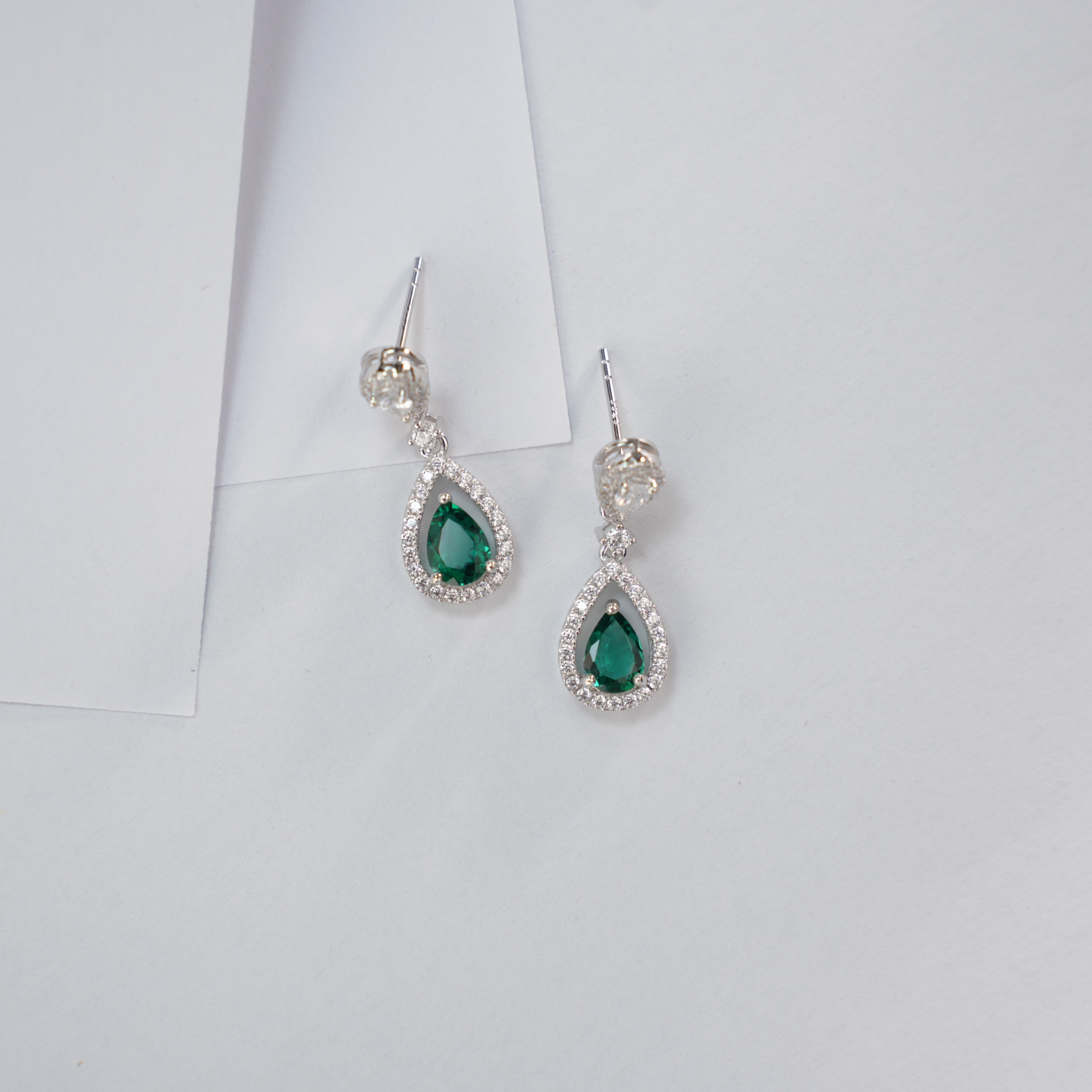 Lab-Grown Emerald - Dewy Emerald Diamond Halo Double Drop Earrings