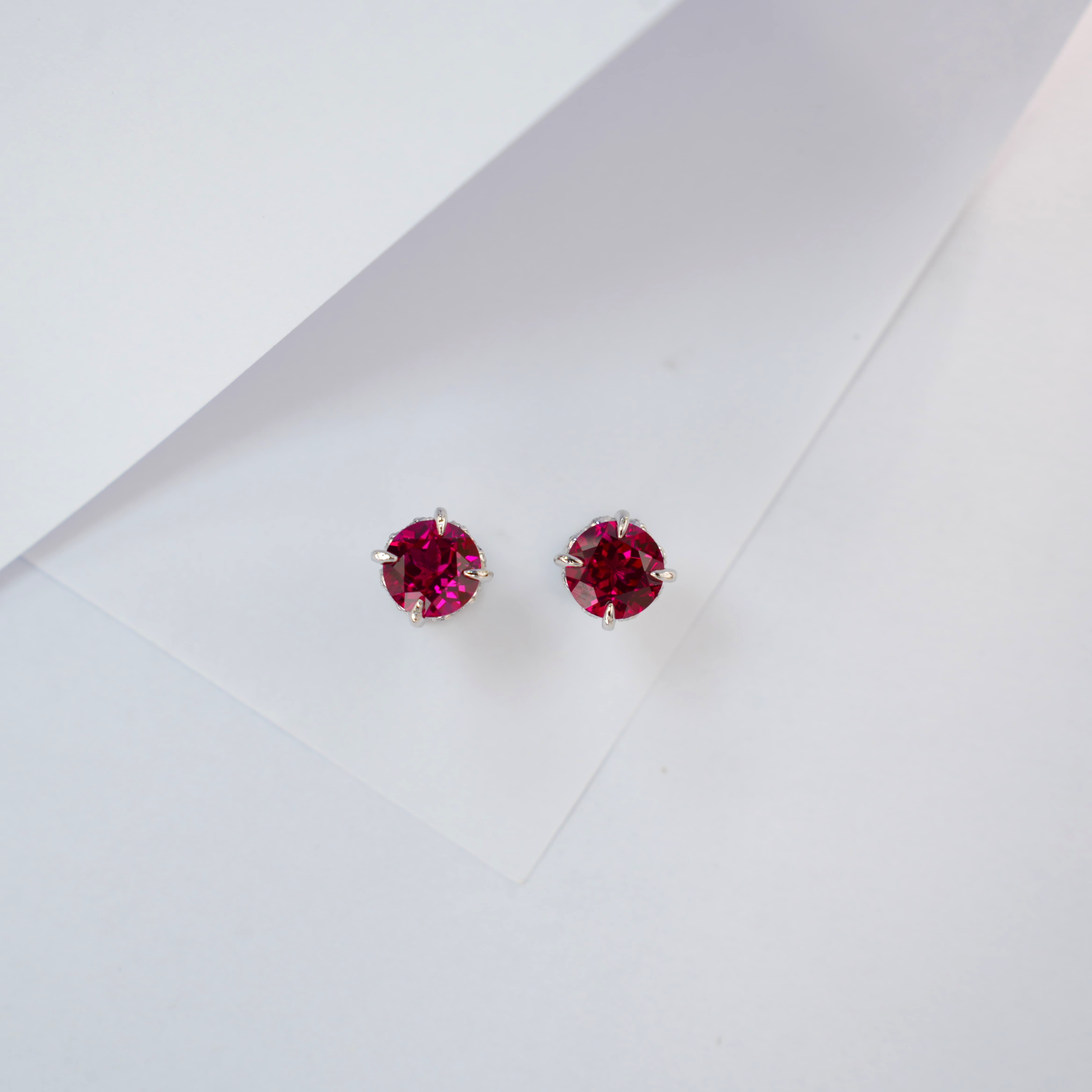 Lab-Grown Emerald - Green Round Diamond Stud Minimalist Earrings