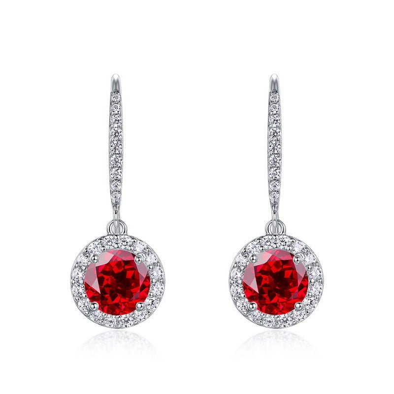 Lab-Grown Emerald - Round Emerald Diamond Halo Delicate Drop Earrings
