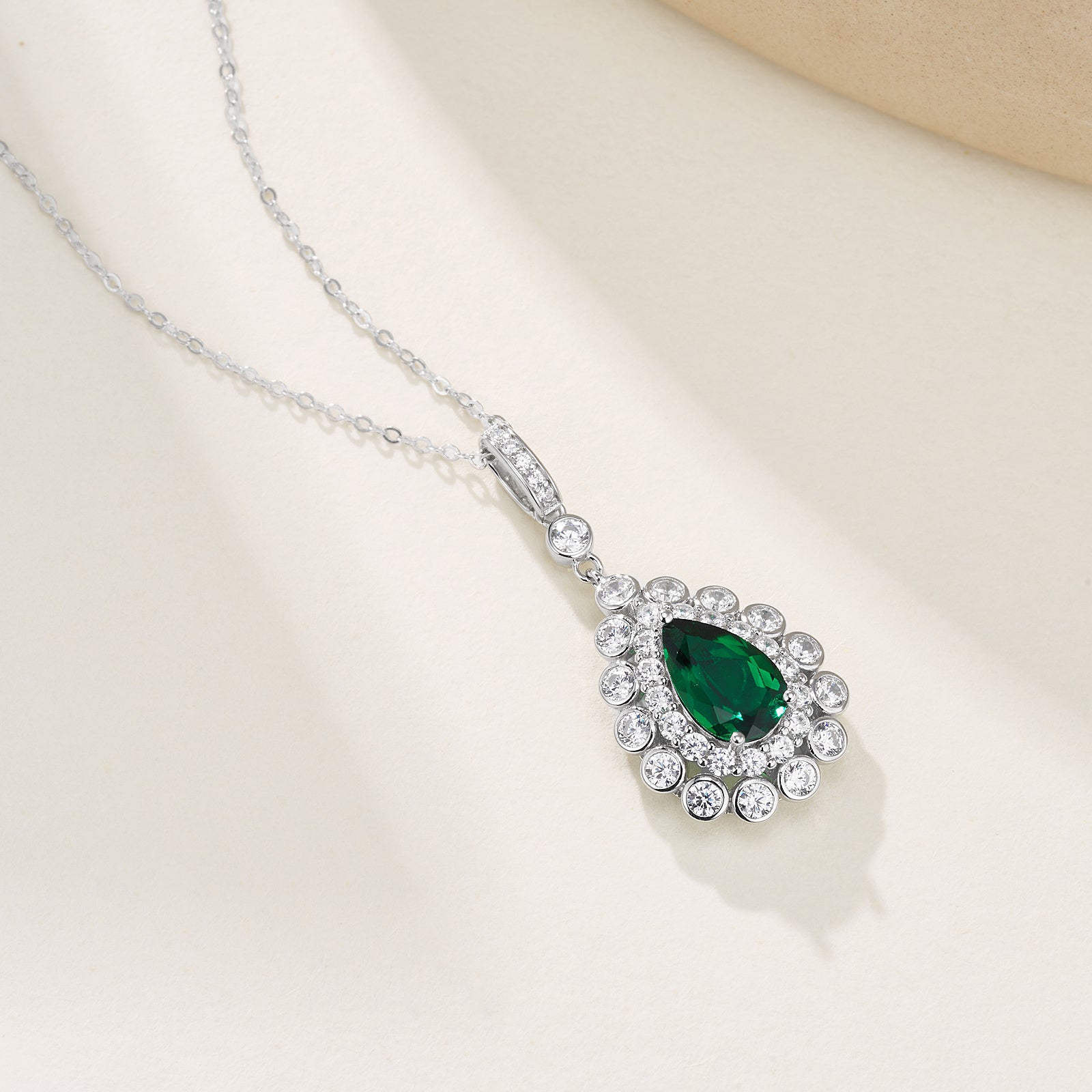 Lab-Grown Emerald - Dewy Emerald Diamond Halo Floral Crown Pendant