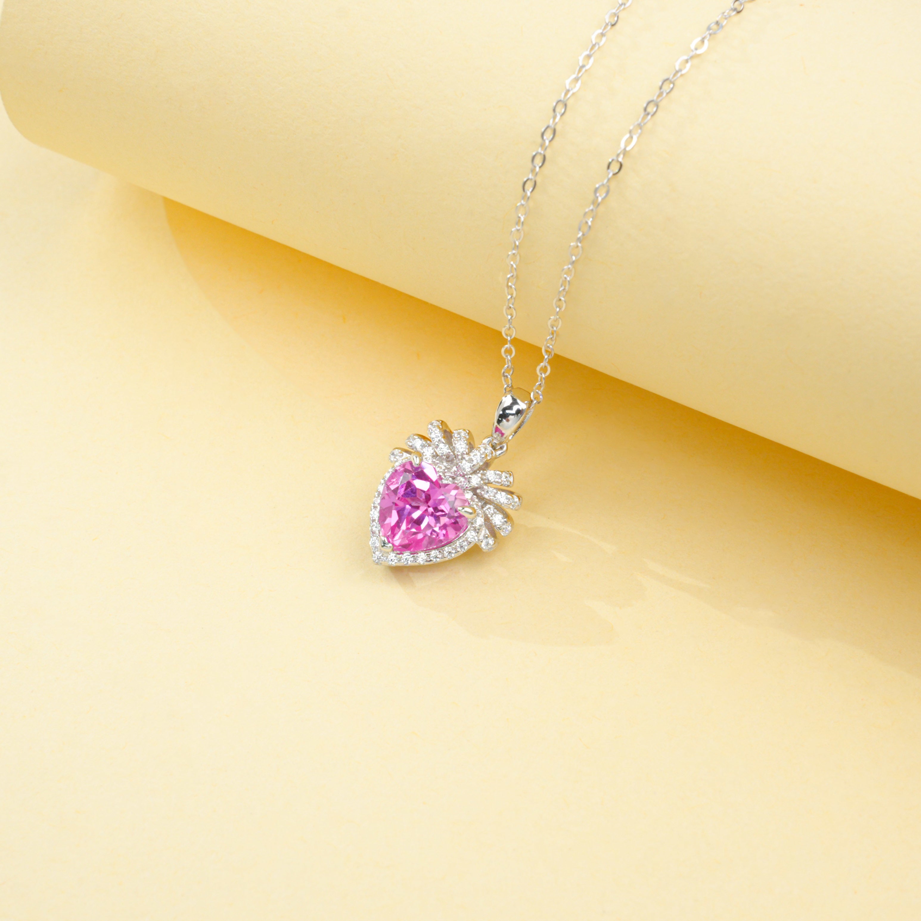 Lab-Grown Emerald - Emerald Heart Diamond Feather Love Charm Pendant