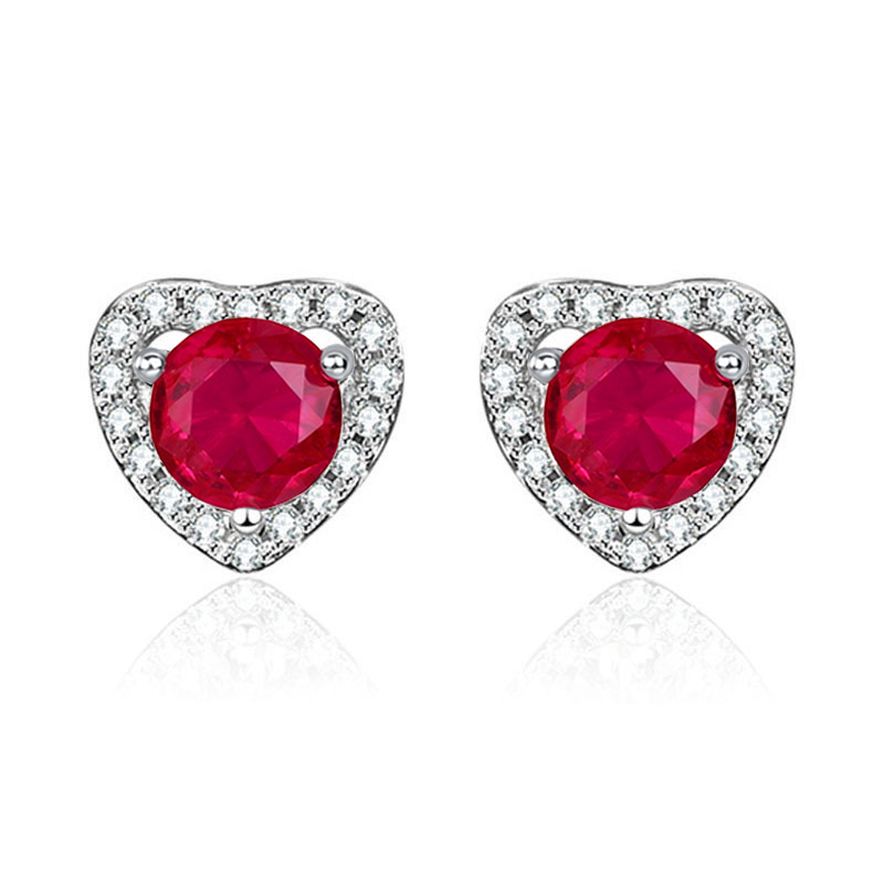 Lab-Grown Sapphire - Round Indigo Sapphire Diamond Heart Glow Stud Earrings