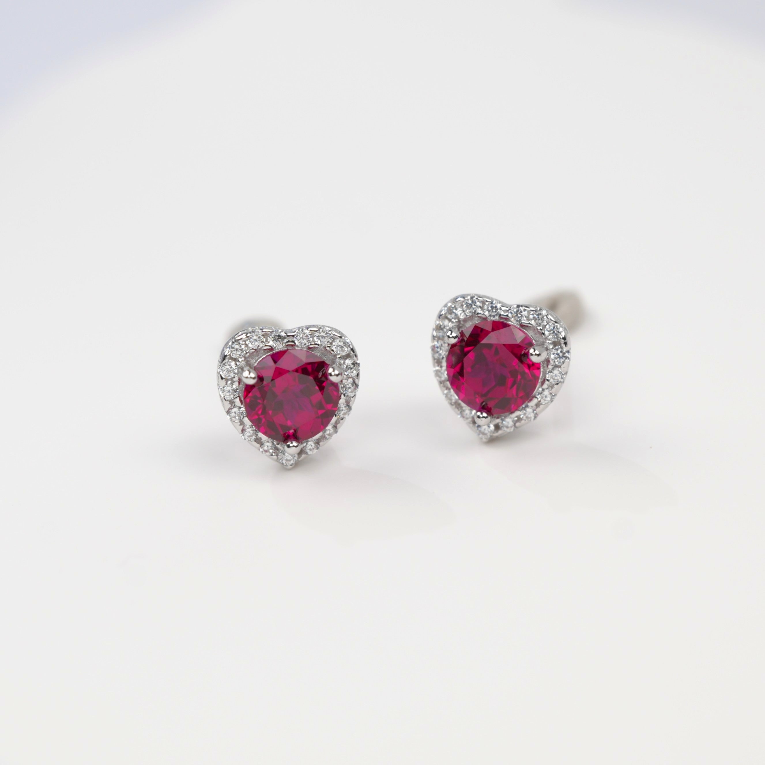 Lab-Grown Sapphire - Round Indigo Sapphire Diamond Heart Glow Stud Earrings
